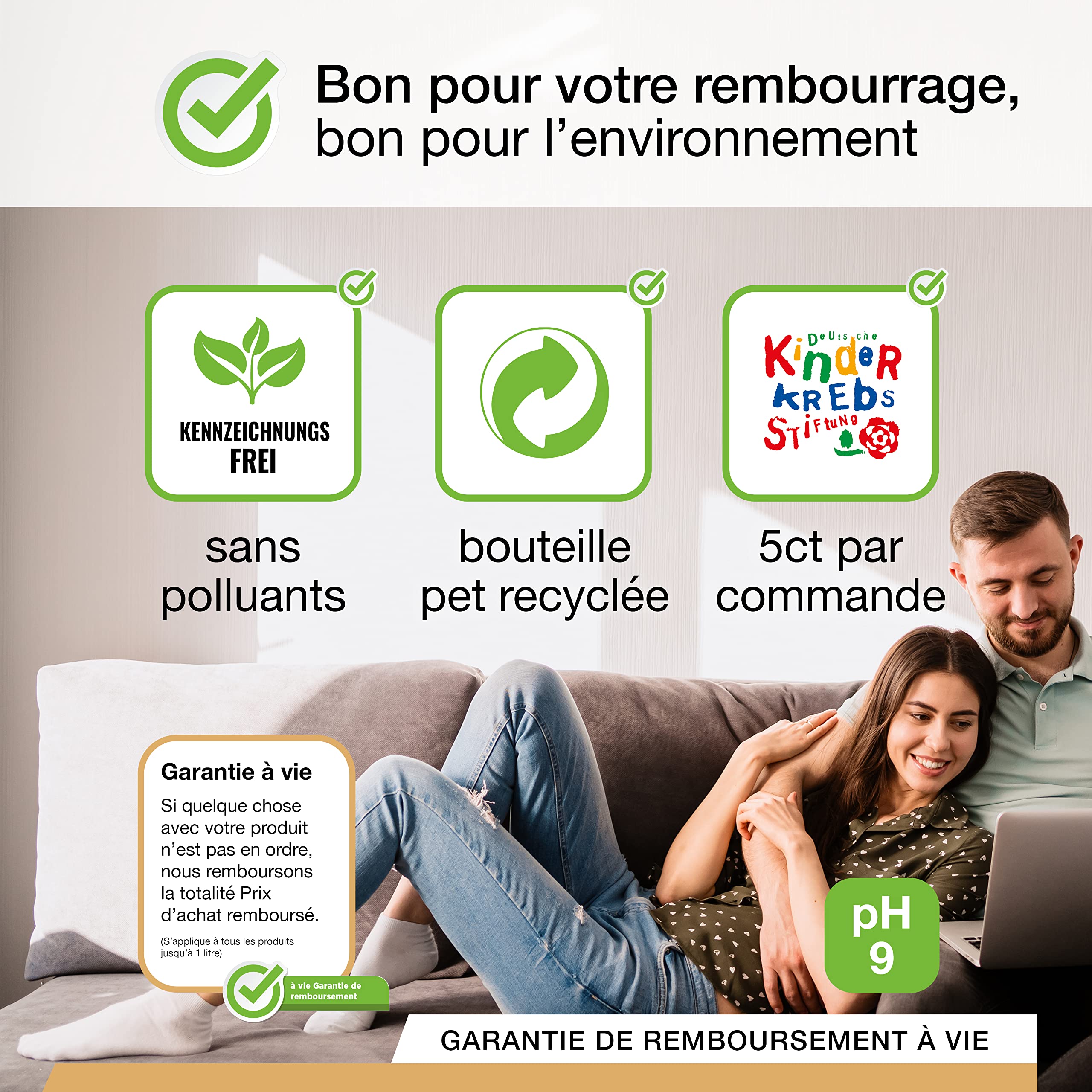 BiOHY Nettoyant premium pour tissus d'ameublement (Bouteille de 1l) + Distributeur | Bio concentré pour meubles rembourrés, canapés, tapis & textiles | détachant désodorisant (Premium Polster)