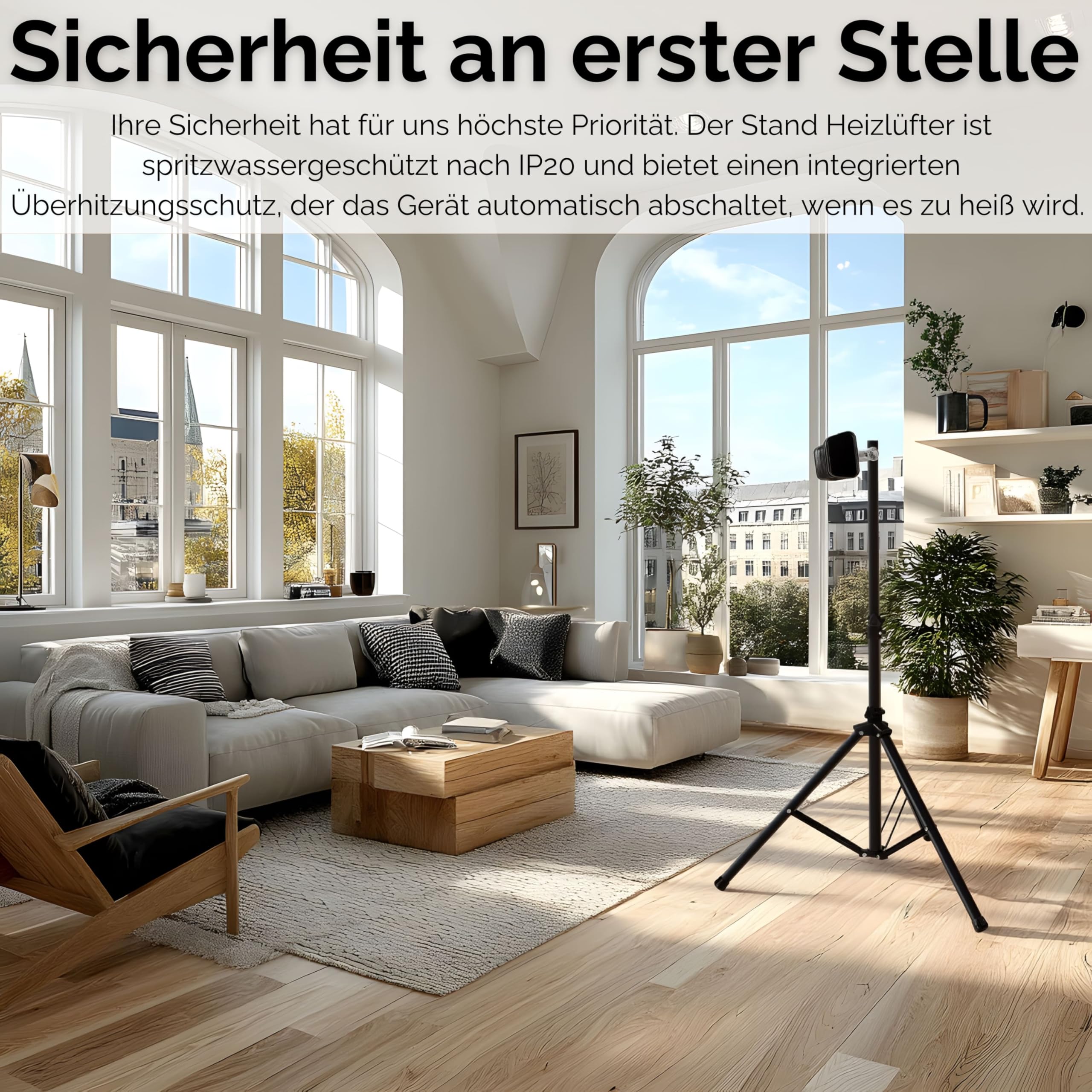 Echos® Karbon Infrarot Heizstrahler 1500W langlebiges Carbon-Heizelement – Terrassenheizer elektrisch für Balkon, Wintergarten & Innenbereich, Standfuß oder Wandmontage, 3 Stufen, Timer, Fernbedienung