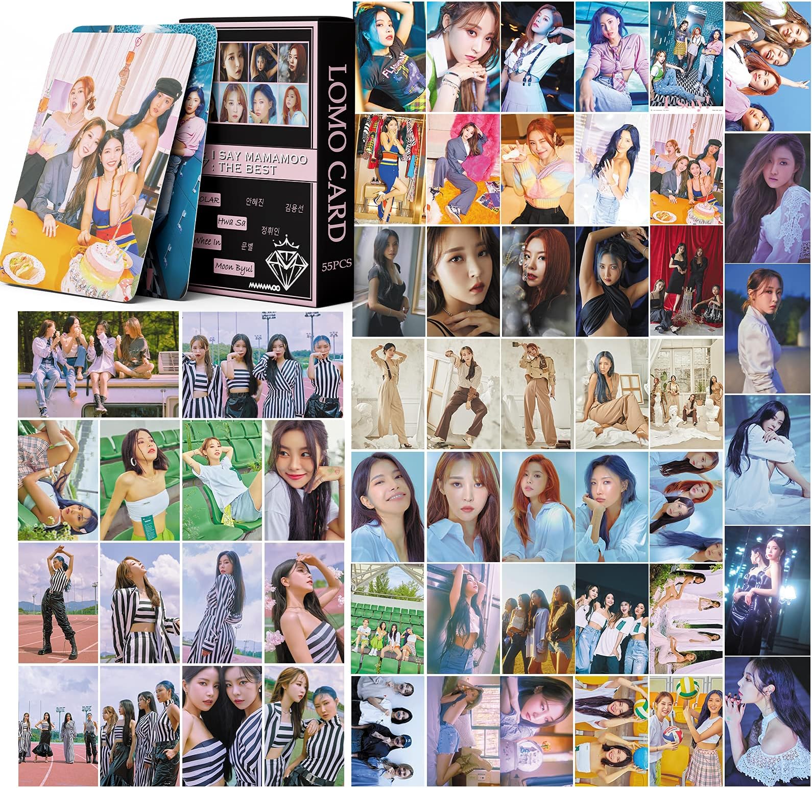 Musite MAMAMOO LOMO Cards 55Pcs MAMAMOO The Best Album Photo Cards KPOP MAMAMOO I Say MAMAMOO: The Best Photocard Gift for Fans Daughter, 2.28 x 3.24inches, PINK, BLACK