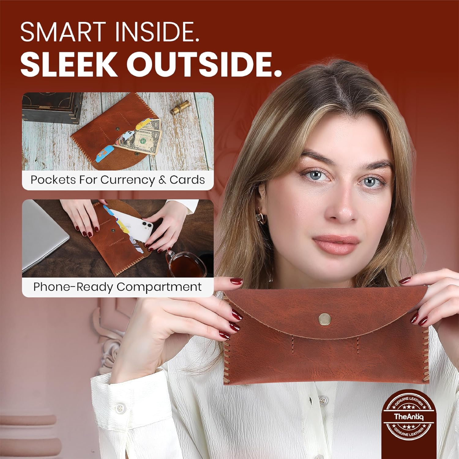 Genuine Leather Currency Pouch for Men & Women – Travel Money Organizer with 3 Card Slots | Handmade Leather Cash Wallet & Dollar Bill Holder – Slim Travel Money Bag - Image 6