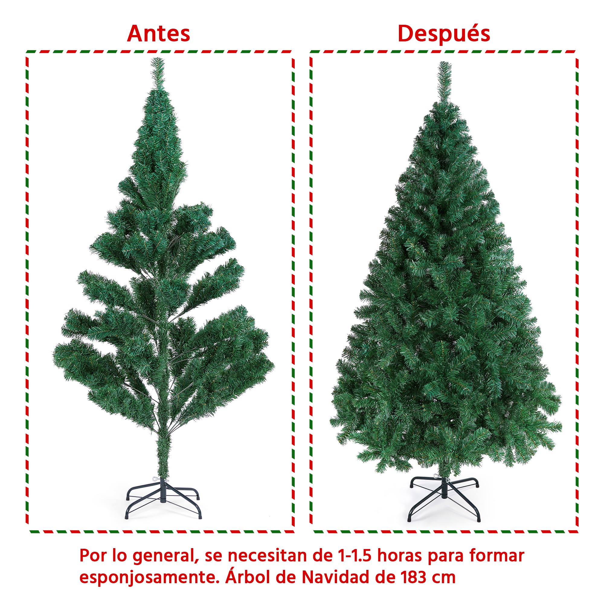 Yaheetech Árbol de Navidad 183cm Artificial Christmas Tree 598 Ramas PVC con Soporte de Metal Plegable Decoración Navideña Verde