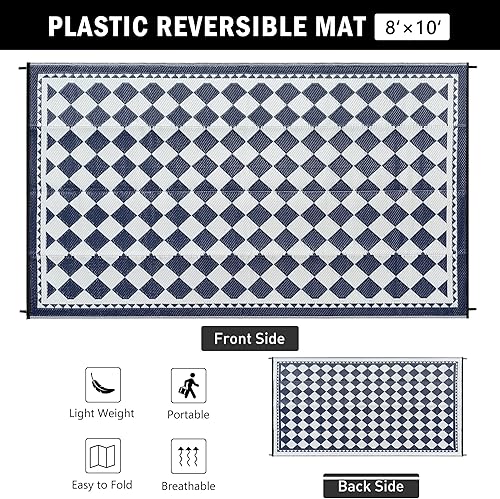 Miniatura 14 de HUGEAR Alfombra de exterior para patios, impermeable, alfombra de exterior grande, hecha de paja de plástico reversible, para campamento, caravana