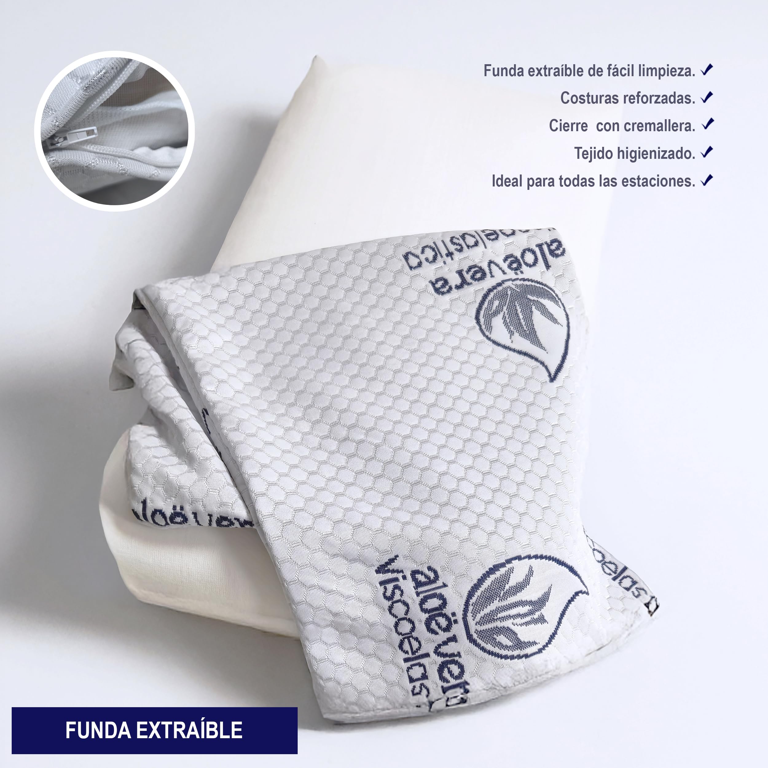 Dormio - Pack de 2 unidades, almohada viscoelástica con adaptabilidad al cuello, tejido Aloe Vera, termorregulable, 70 cm, blanco