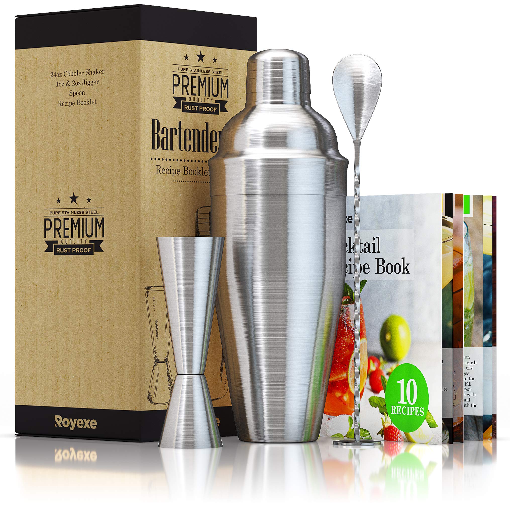 Essential Cocktail Shaker Set | 4 Piece Bartender Mixer Kit | Great for Martini, Margarita, Mojito or Any Other Alcohol or Liquor Drink | Impressive Bar Set – Stainless Steel