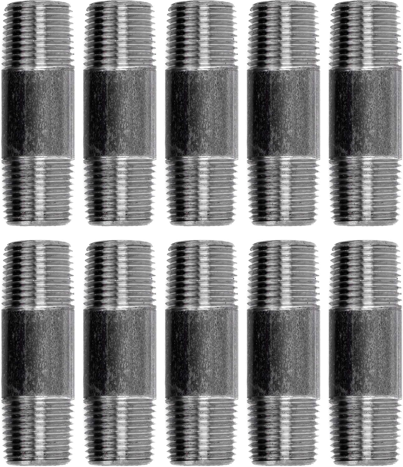 PIPE DÉCOR 1/2" x 2-1/2" Malleable Cast Iron Pipe Nipple, Pre Cut Connectors, Industrial Steel Grey Fits Standard Half Inch Black Threaded Pipes Nipples and Fittings, Vintage DIY Furniture, 10 Pack : Industrial & Scientific