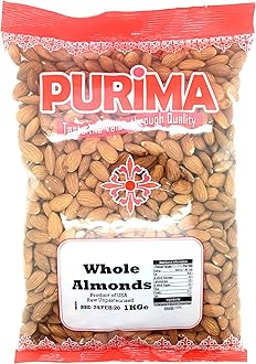 Almonds 1kg - 100% Raw Whole Almond 1 kg Bag - USA American Californian - Unpasteurised Kernels Nut - Protein & Fibre for Keto & Paleo – Non GMO & Vegan (Packaging May Vary) PURIMA