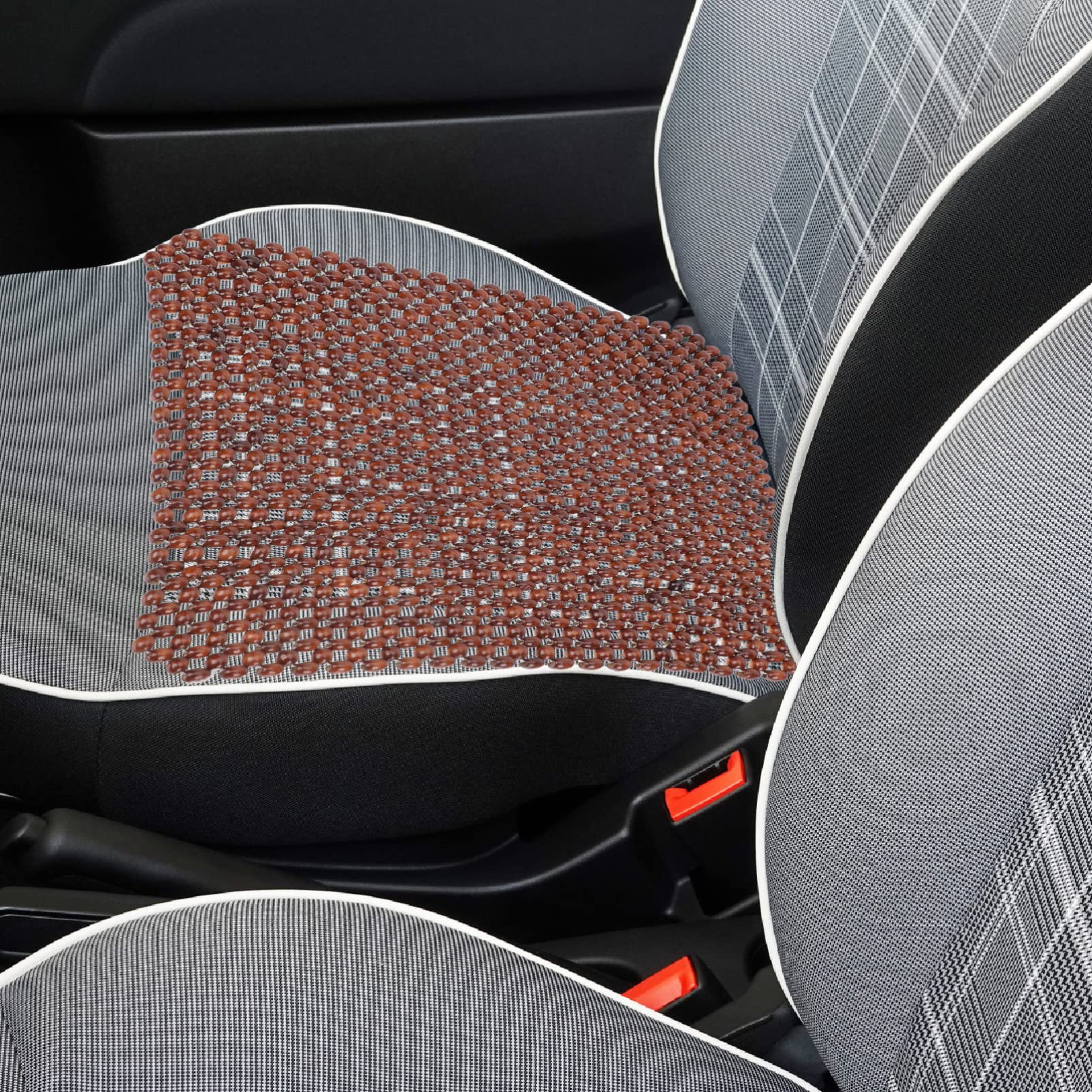 Mikikit Cuscino Seduta Auto in Legno Perline, Comodo e Resistente, per Vacanze Estive e Viaggi Lunghi, Coprisedile Traspirante per Sedili Auto