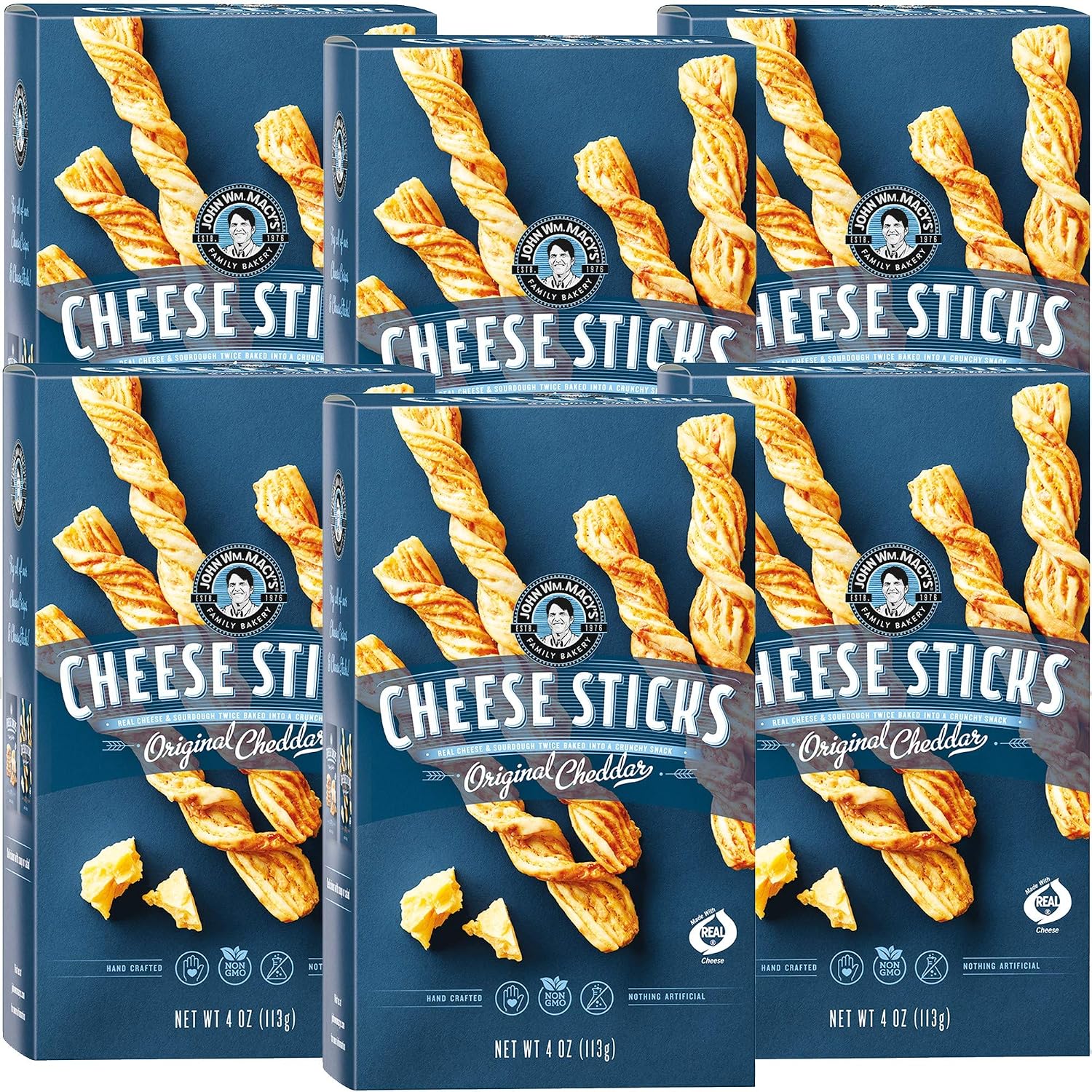 John Wm. Macy's CheeseSticks | Original Cheddar | Twice Baked Sourdough Crackers Made with 100% Real Aged Cheese, Non GMO, Nothing Artificial | 4 OZ. (6 Pack)