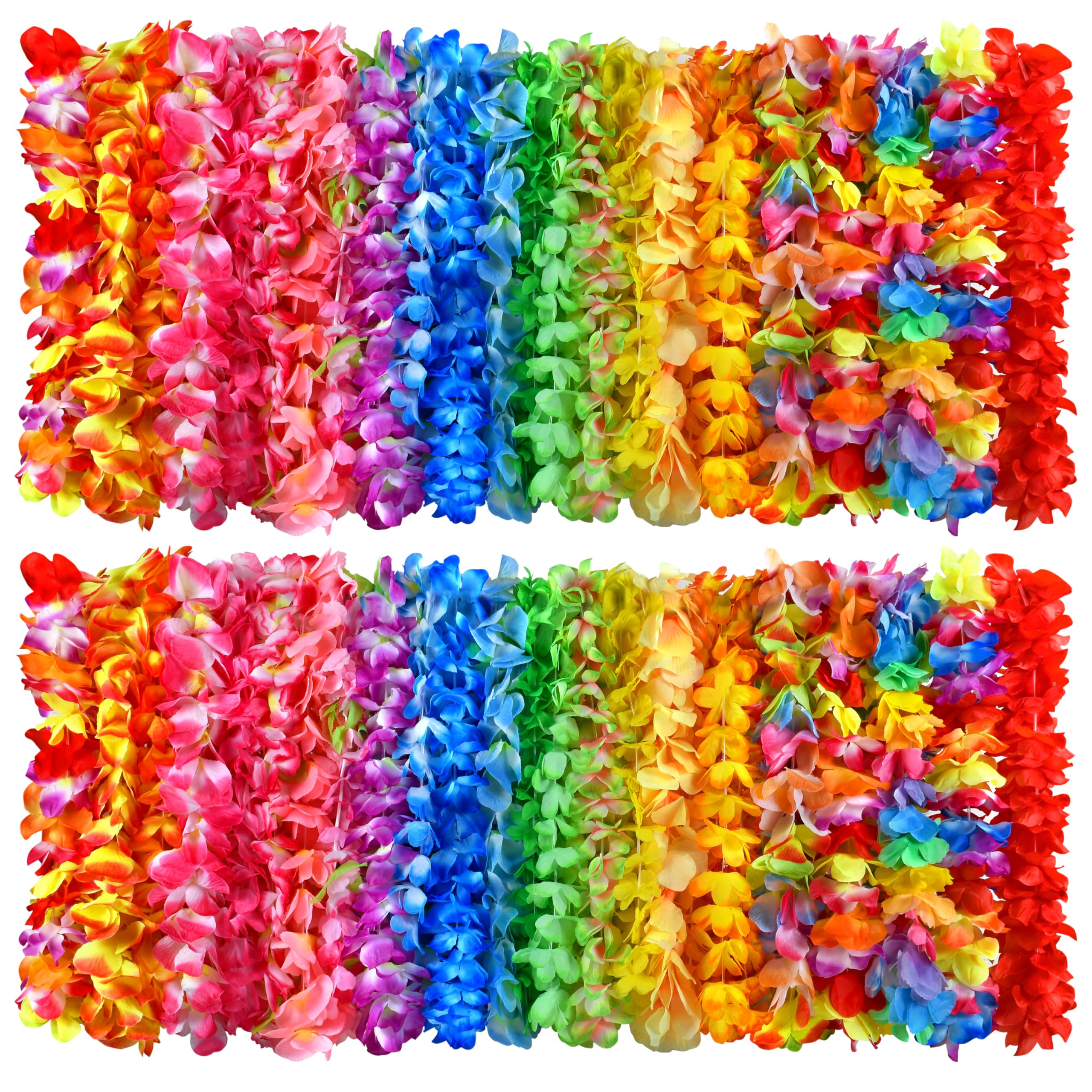 120 Packs Hawaiian Luau Leis Bulk Tropical Hawaii Theme Silk Flower Necklace Summer Beach Party Decorations Birthday Party Favors