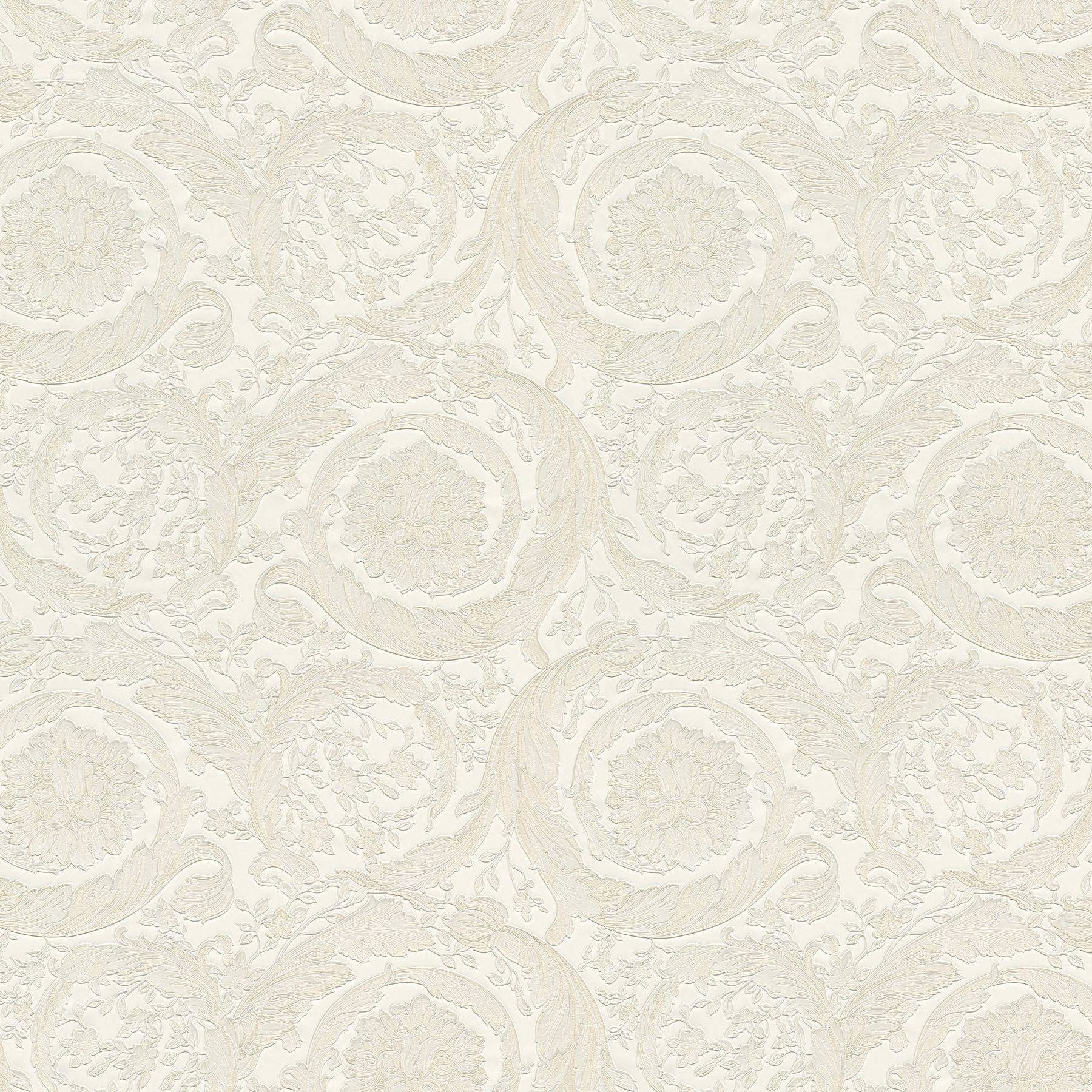 Papier peint baroque italien en relief beige crème élégant pour salon chic
