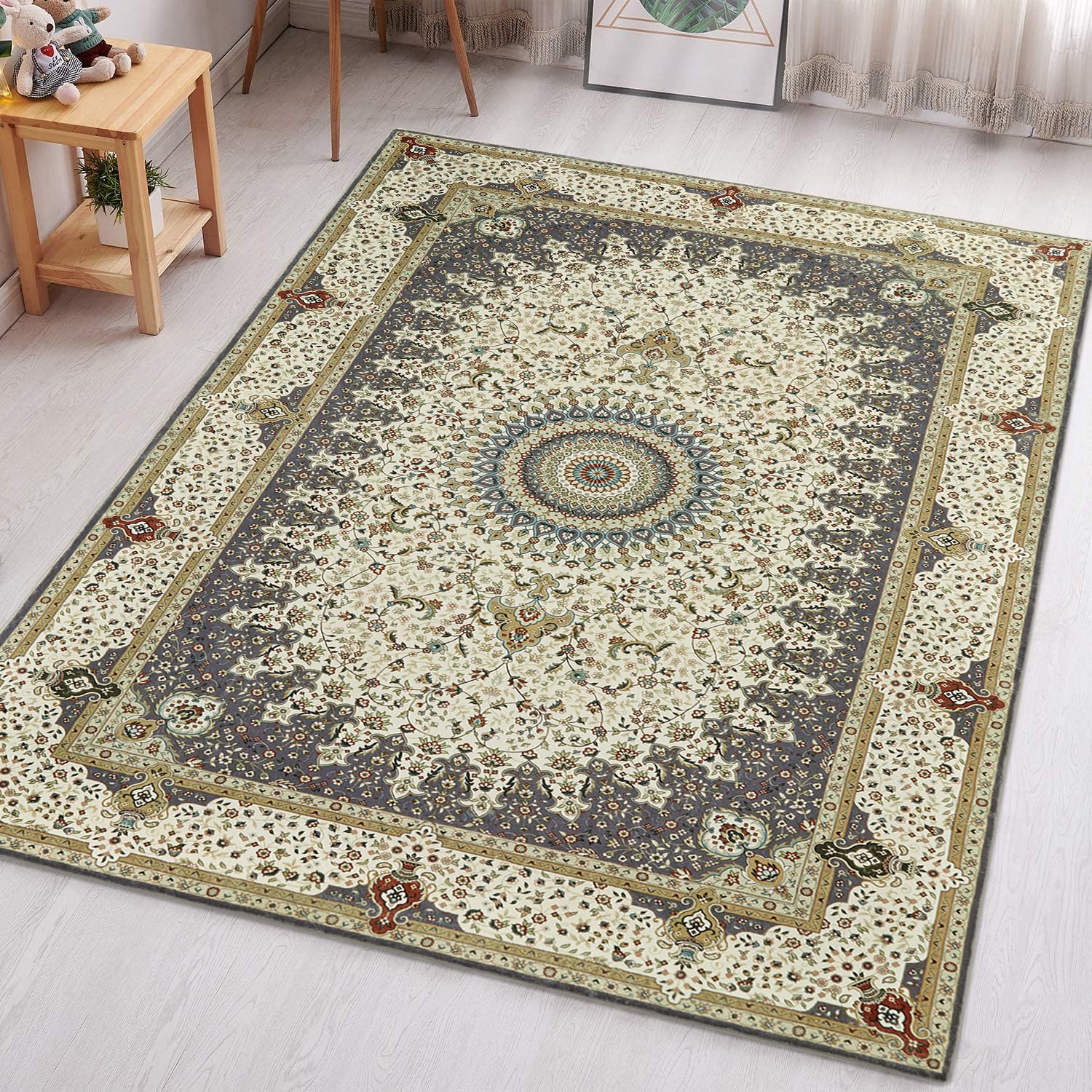 Aspire Homeware Soft Bedroom Rug, Traditional Vintage Style Grey Area Rugs for Living Room 60x110 CM