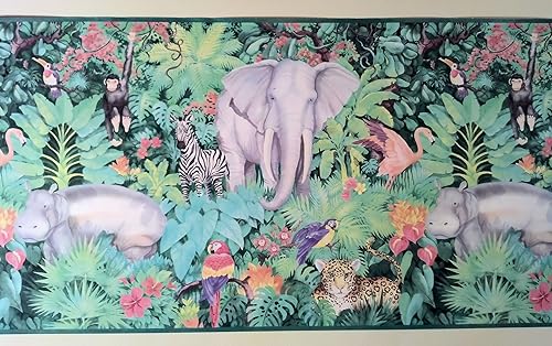 Seabrook Designs Jungle Wild Animals - Rollo de borde de pared prepegado
