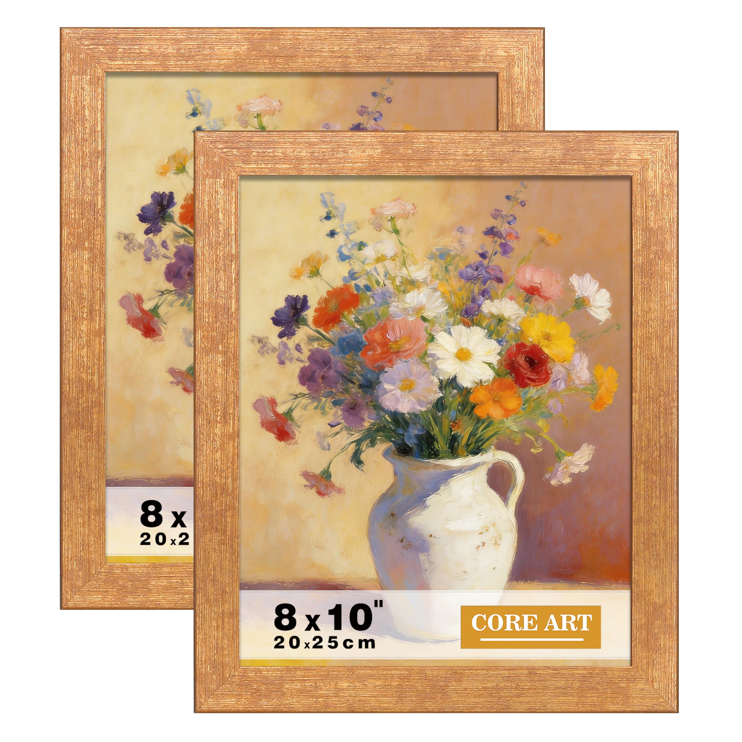 Core Art Gold 8X10 Picture Frame, Photo Frames Set Of 2, 8 By 10 Colorful Frame With Hd Plexiglass, Wall Or Tabletop Display