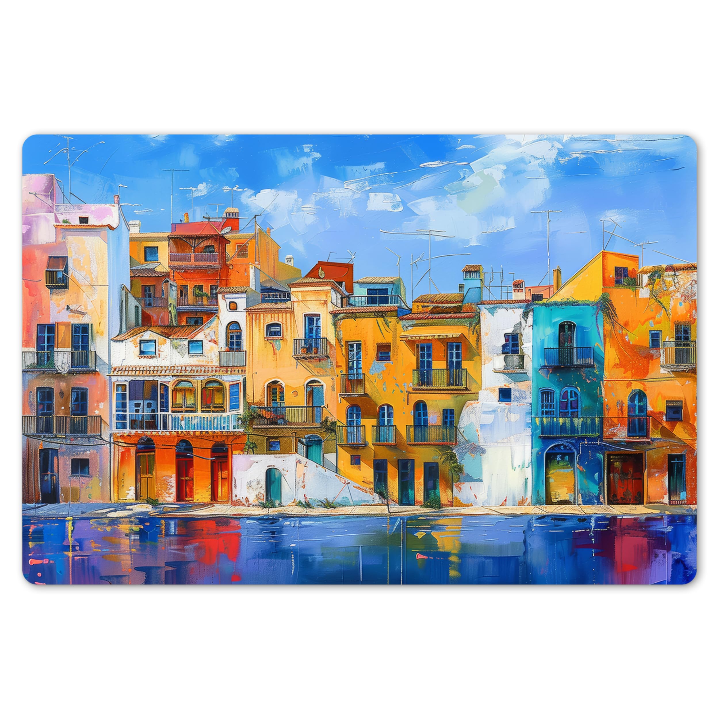 KitchenYeah© Place Mats For Table 18"x12" / 45x30 cm Dinning Placemats 6 Set Large Placemat Plastic Vinyl Wipeable Wipe Clean Non Stick Architecture - Colorful - Art - Modern