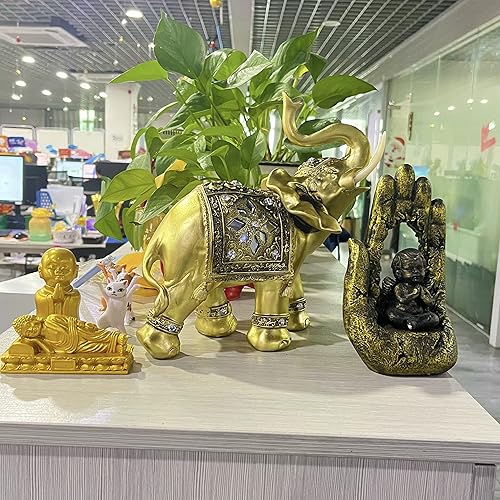 touch miss Figuras coleccionables de oro de la estatua del elefante con el tronco hacia arriba