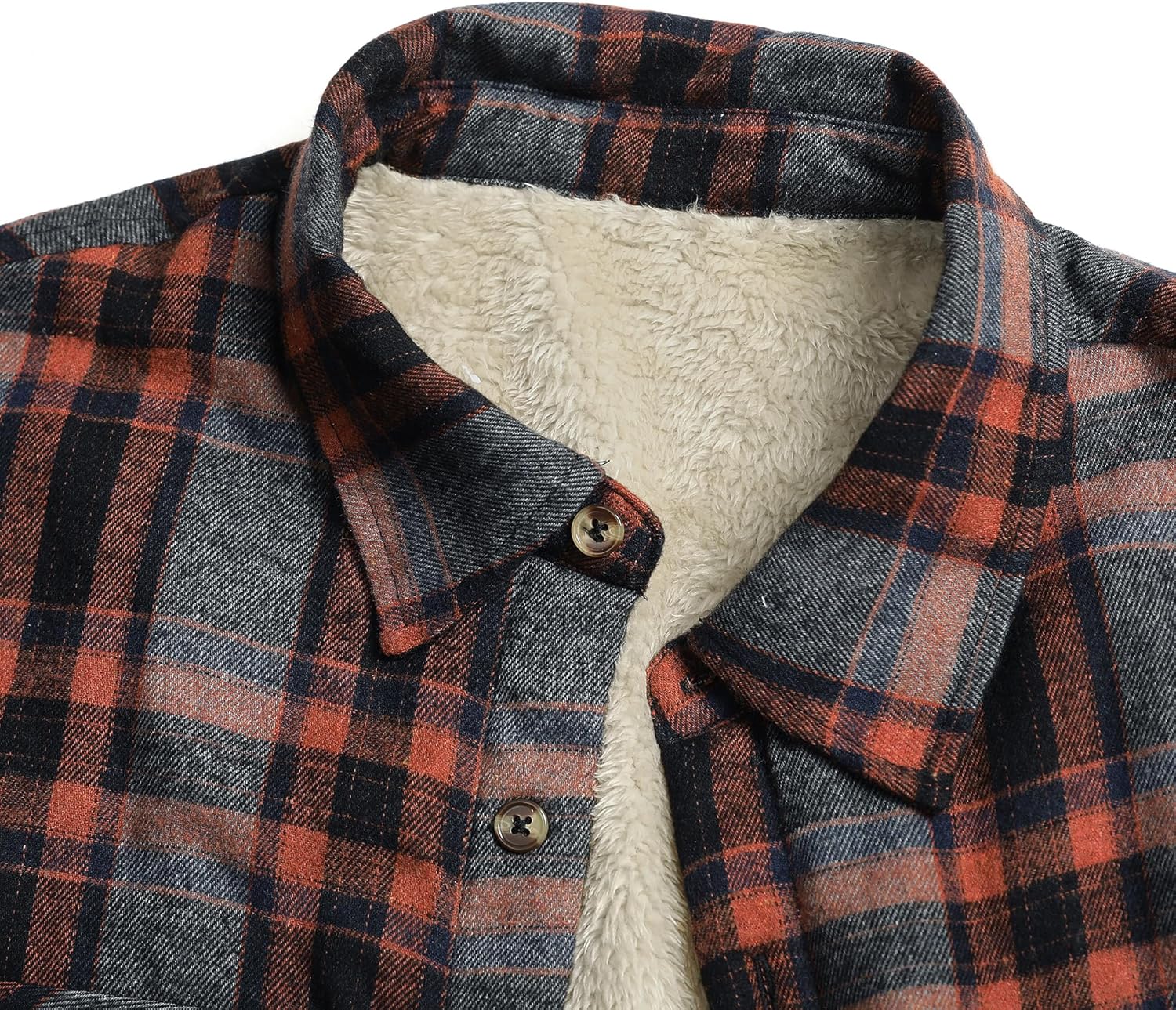 Beotyshow Mens Sherpa Fleece Lined Flannel Shirt Jacket Long Sleeve Button Down Plaid Winter Jacket - Image 4