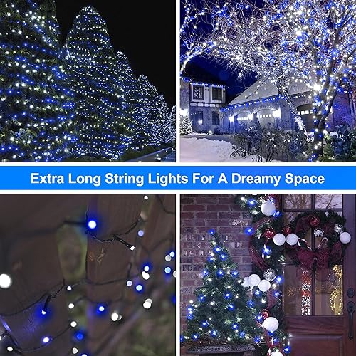 Miniatura 6 de Weillsnow 500 luces LED de Navidad de 164 pies, impermeables, 8 parpadeos con funciones de memoria, luces de árbol de Navidad para interiores y