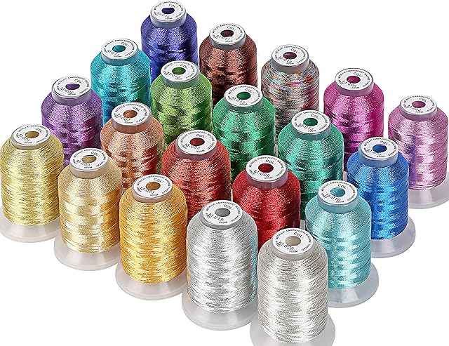 New brothread 20 Assorted Colours Metallic Machine Embroidery Thread Kit 500M Each Spool for Computerized Embroidery and Decorative Sewing