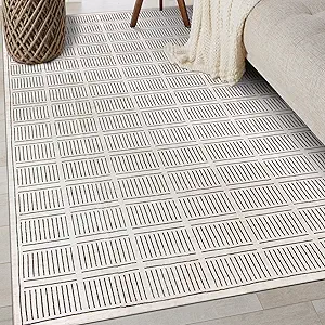Rugshop Bohemian Stripe Lines Washable Non Slip Area Rug 3' x 5' Ivory