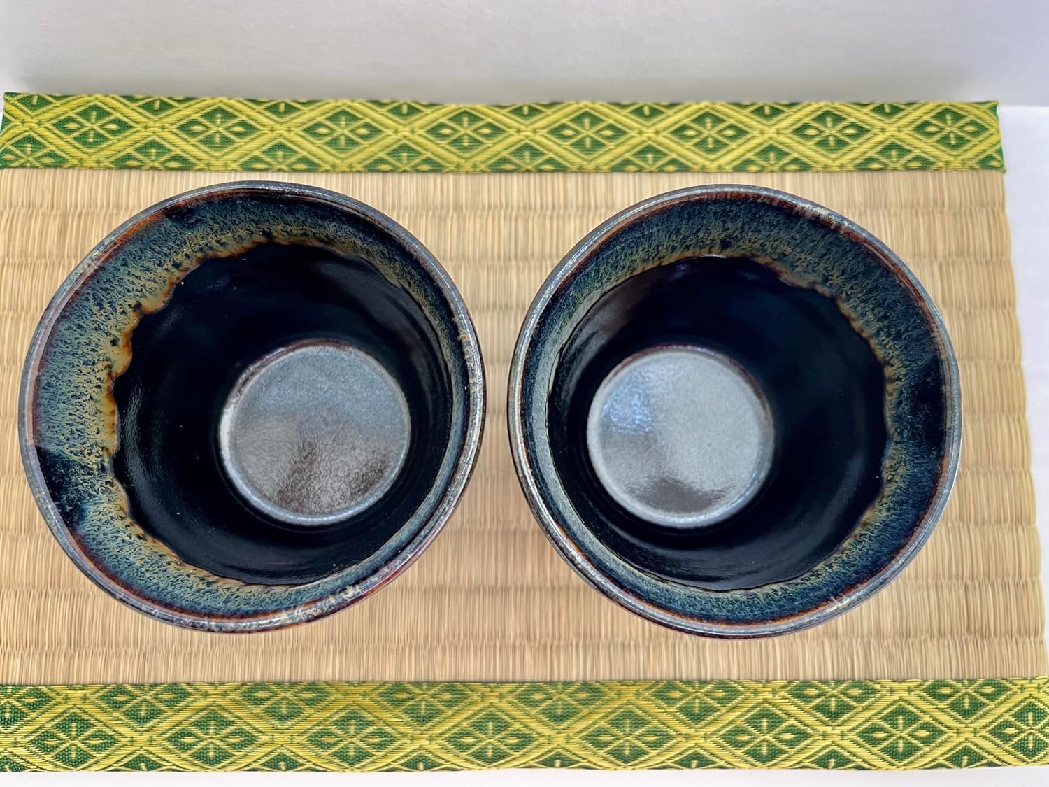Japanese Mino Ware Ceramic Soba Choko Cups 7.4 Fluid Ounces, Dipping Cups Cold Noodles Bowl Tenmoku Pattern Set of 2 from Japan TR67431