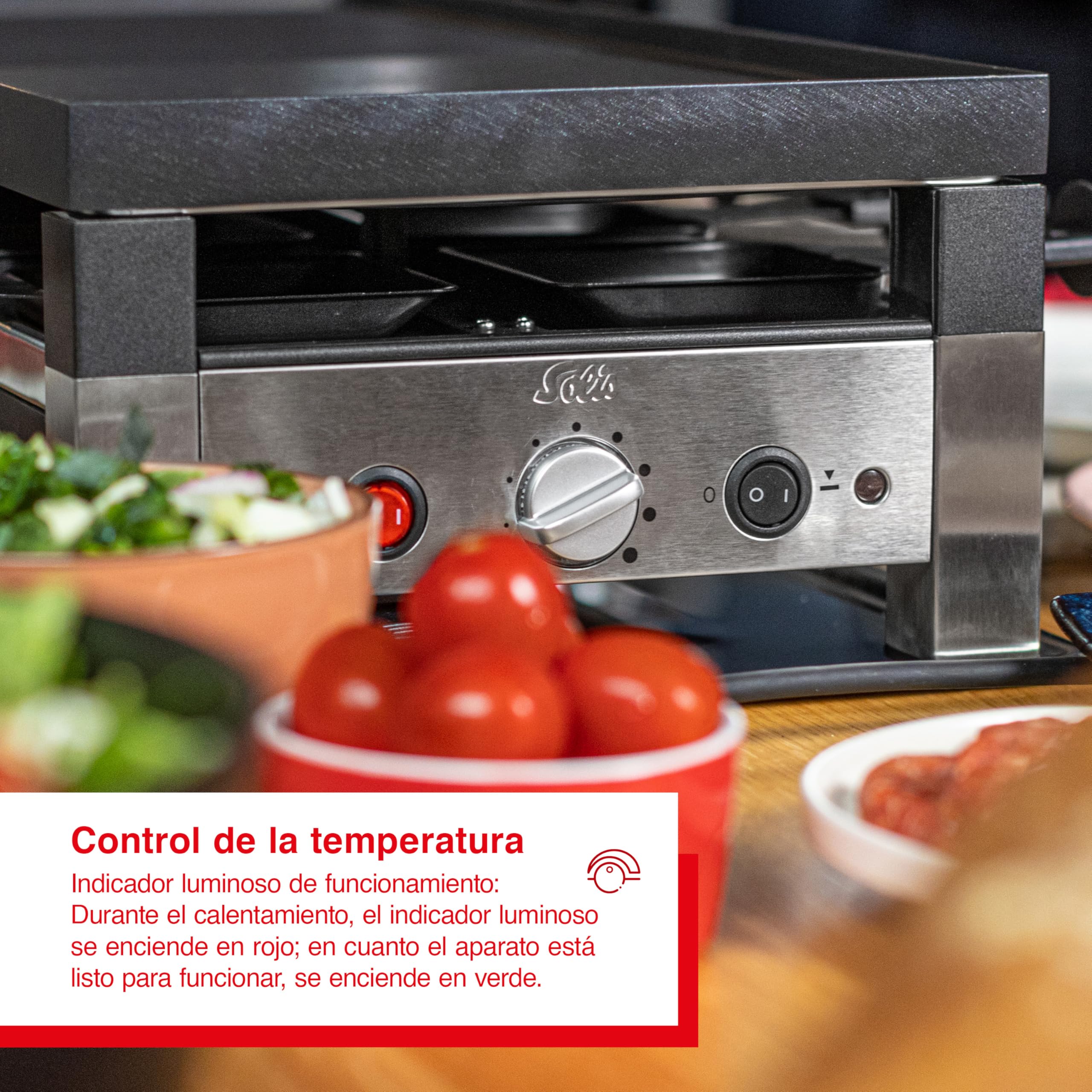 Solis 5 in 1 Table Grill 791 Parrilla Electrica de Mesa - Plancha Electrica para Cocinar - 1400W - Apto para Barbacoa - Raclette - Wok - Crêpes - Pizza - Hasta 8 Personas - Plata/Negro