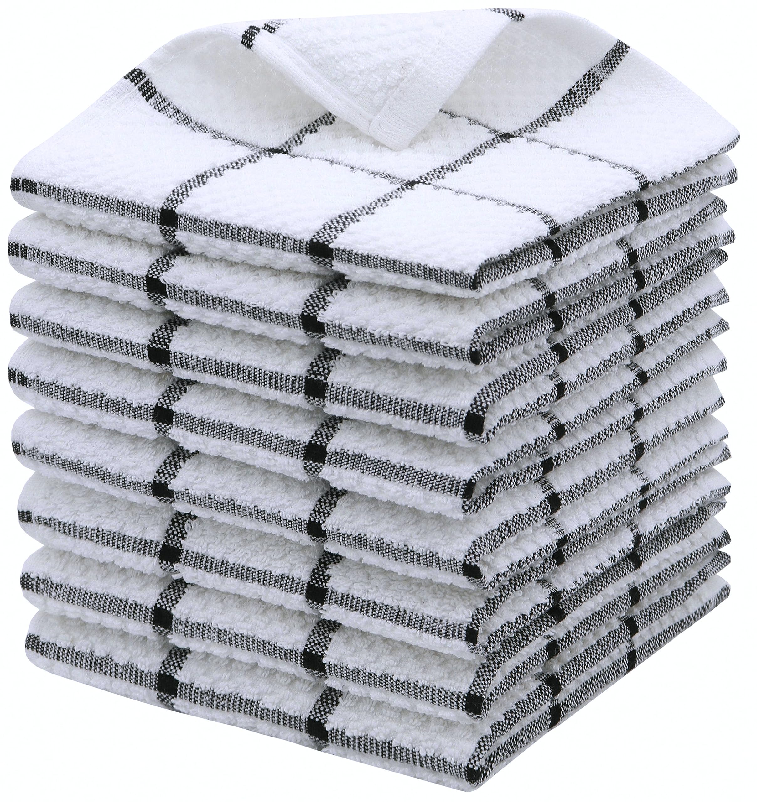 Set di 8 strofinacci in cotone per la pulizia della cucina, strofinacci in spugna, leggeri e morbidi, 30,5 x 30,5 cm (motivo a quadri neri)