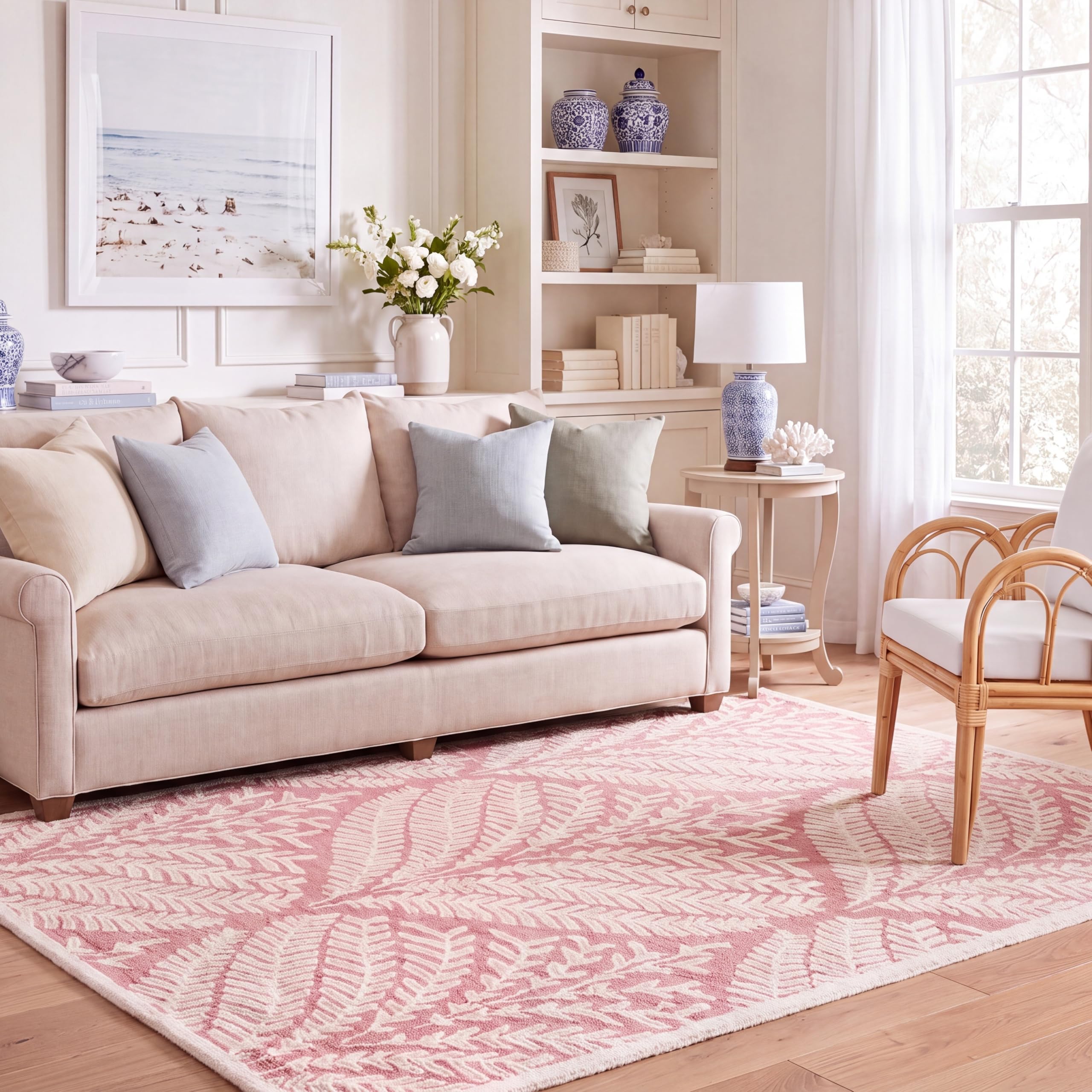 SAFAVIEH Capri Wool Area Rug 5x8, Modern Leaf Pink & Ivory CPR208R