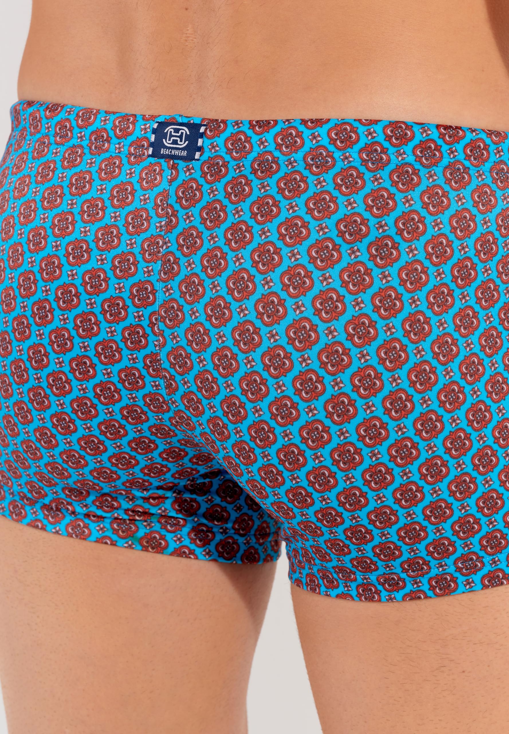 HOM Homme Boxer Anglet Slips De Bain, Turquoise Print, XXL EU
