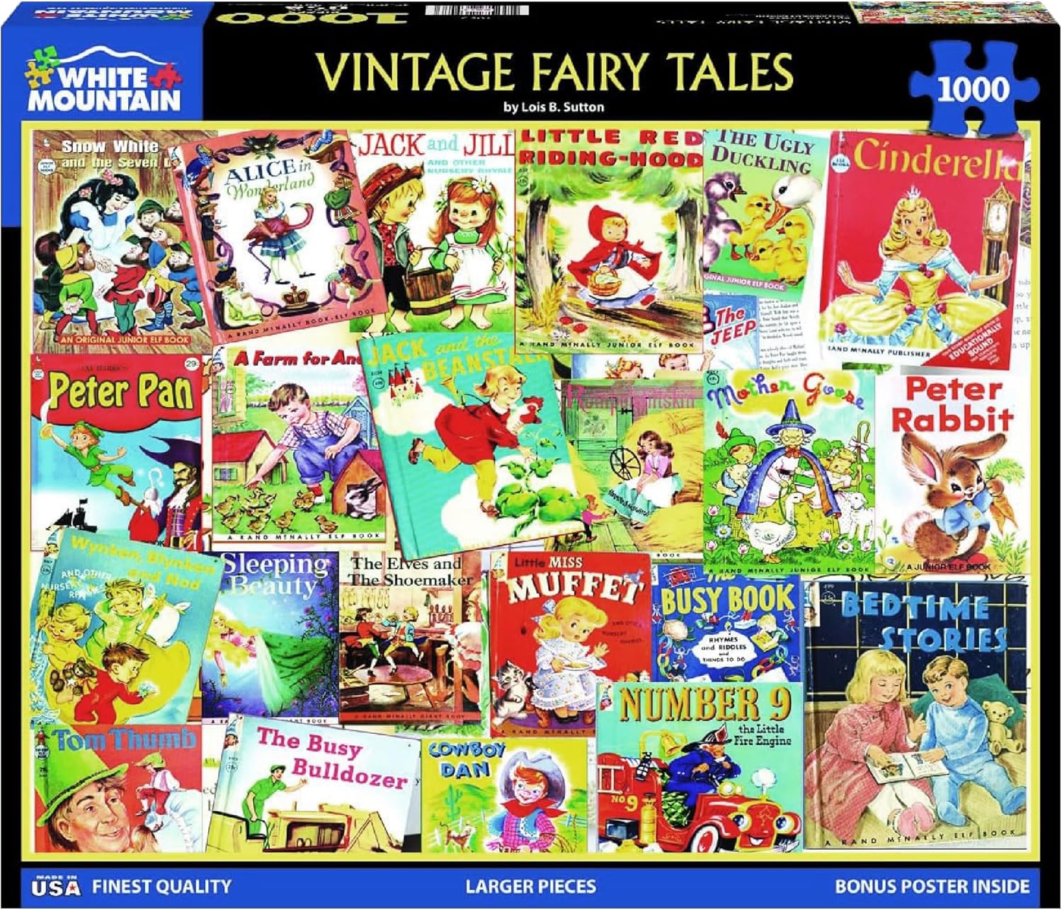 White Mountain 1000 Piece Jigsaw Puzzle Nostalgic Childhood Storybooks Collage with Large Pieces Gift for Adults and Family 24"x30" - Vintage Fairy Tales