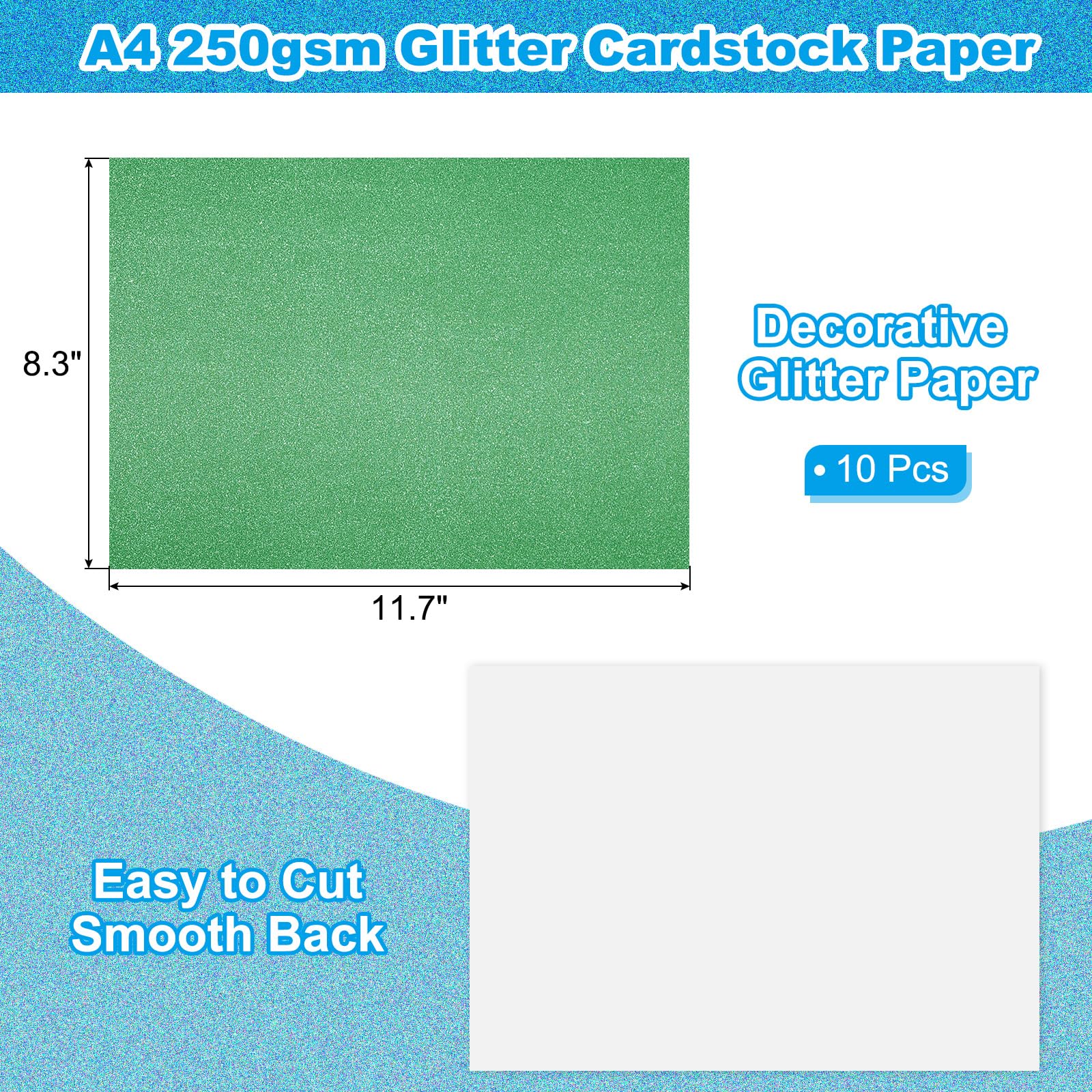 PATIKIL Green Glitter Cardstock Paper, 10 Sheets A4 250gsm Sparkly Paper for Scrapbook Card Making DIY Art Projects Wedding Party - Image 2