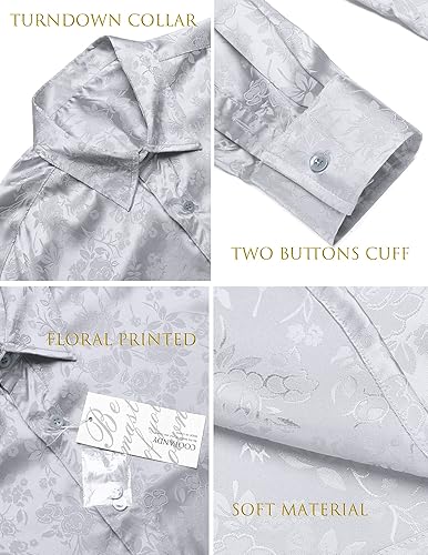 Miniatura 5 de COOFANDY - Camisas de vestir de satén de seda para hombre, camisas de manga larga con jacquard floral y botones, camisas de fiesta, baile
