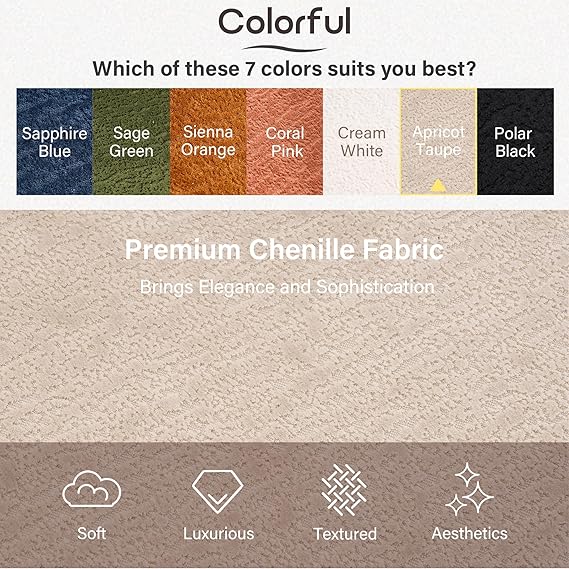 Loveseat Sectional Sofa for Living Room, 65 Modern Luxury Plush Chenille Extra Deep Seat Curved Cloud Floor Couch with 3 Throw Pillows for Small Spaces, No Assembly Needed, Apricot Taupe