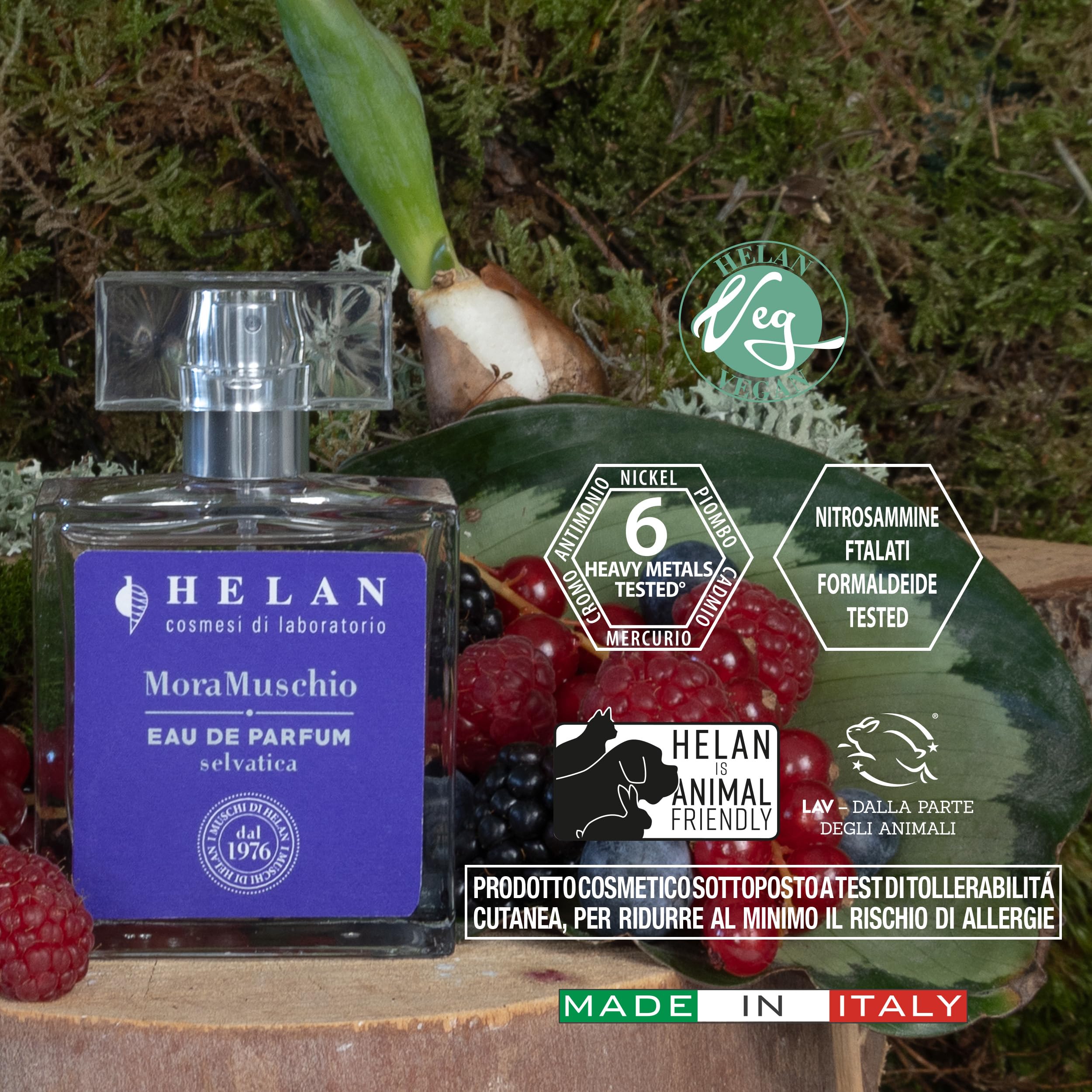 Helan Mora Moss - perfumy damskie dzikie perfumy, owocowe, kwiatowe i piżmowe z jeżyną, maliną, jagodą, dziką różą i drzewem sandałowym - 50 ml, wyprodukowano we Włoszech