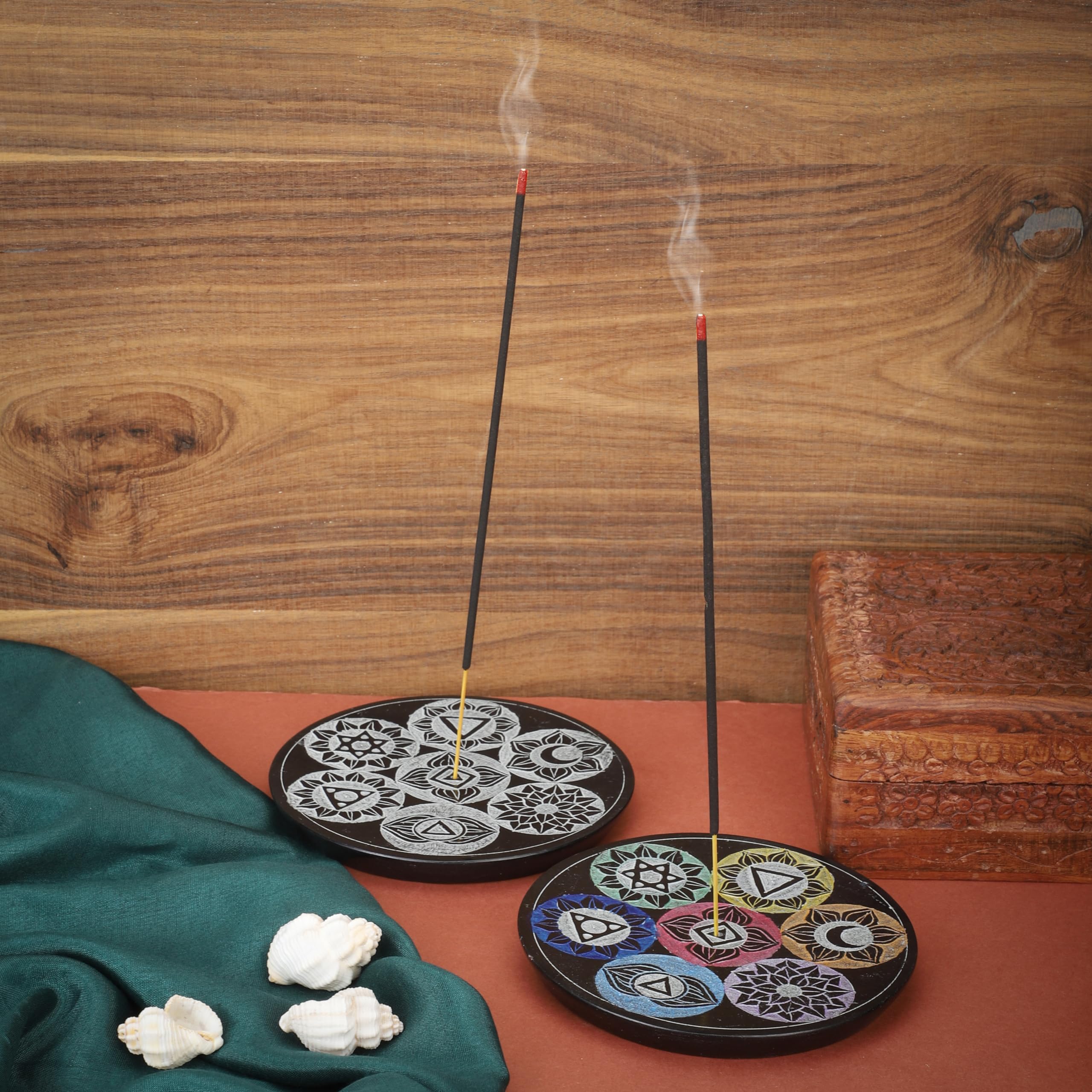 Ajuny Incense Stick Holder Ash Catcher Burner with 7 Chakra Design Set of 2