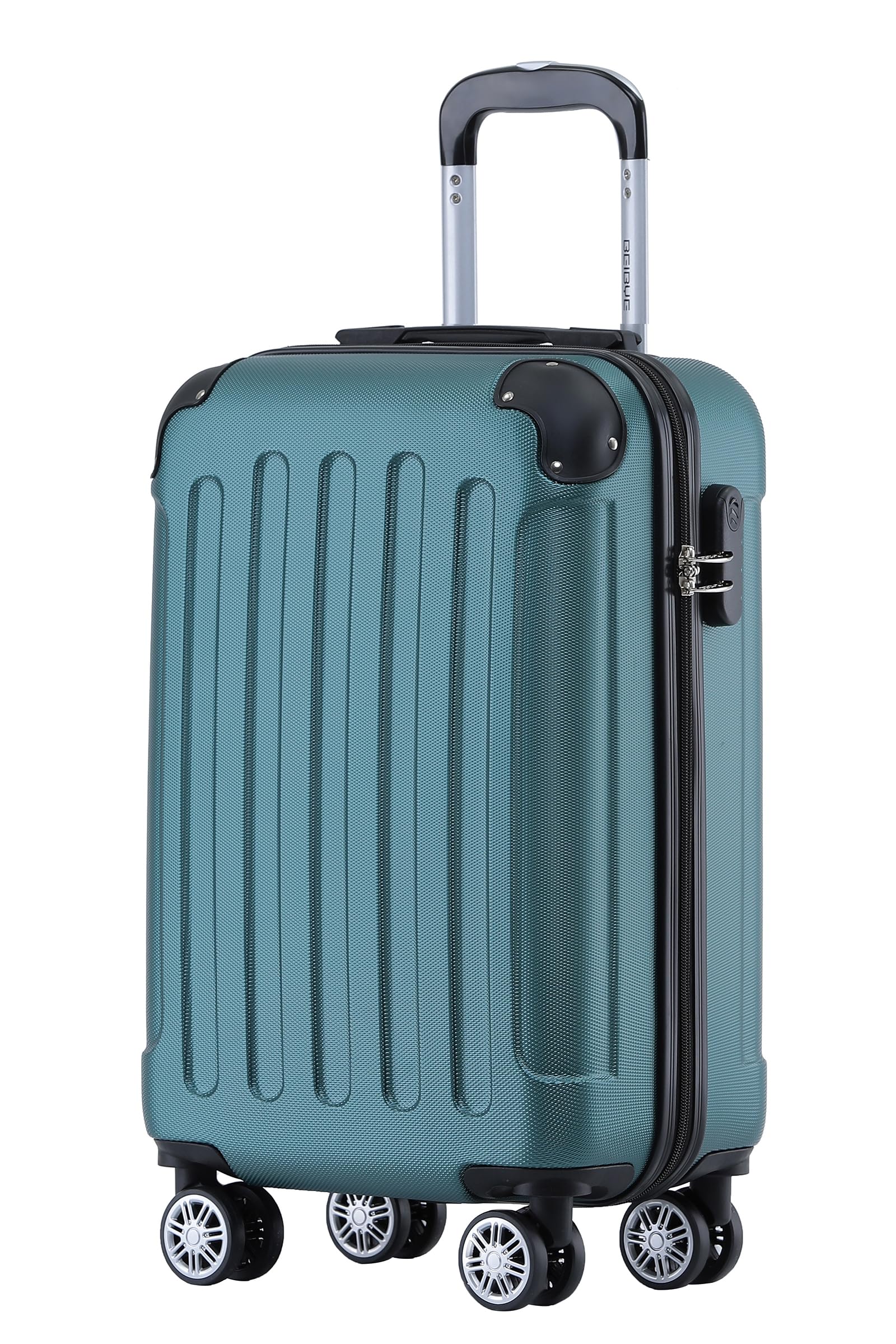BEIBYE Hartschalen-Koffer Trolley Rollkoffer Reisekoffer Handgepäck 4 Rollen (M-L-XL-Set) (Dunkelgruen, M)