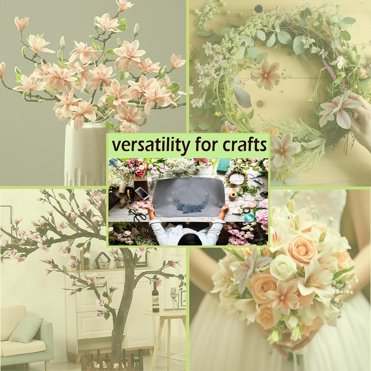 4pcs Magnolia Flowers Artificial, 22 Inch Faux Magnolia Stems with Buds and Leaves, New Desgin Premium Artificial Magnolia Branches for Home Decor Wedding, Dusty Pink