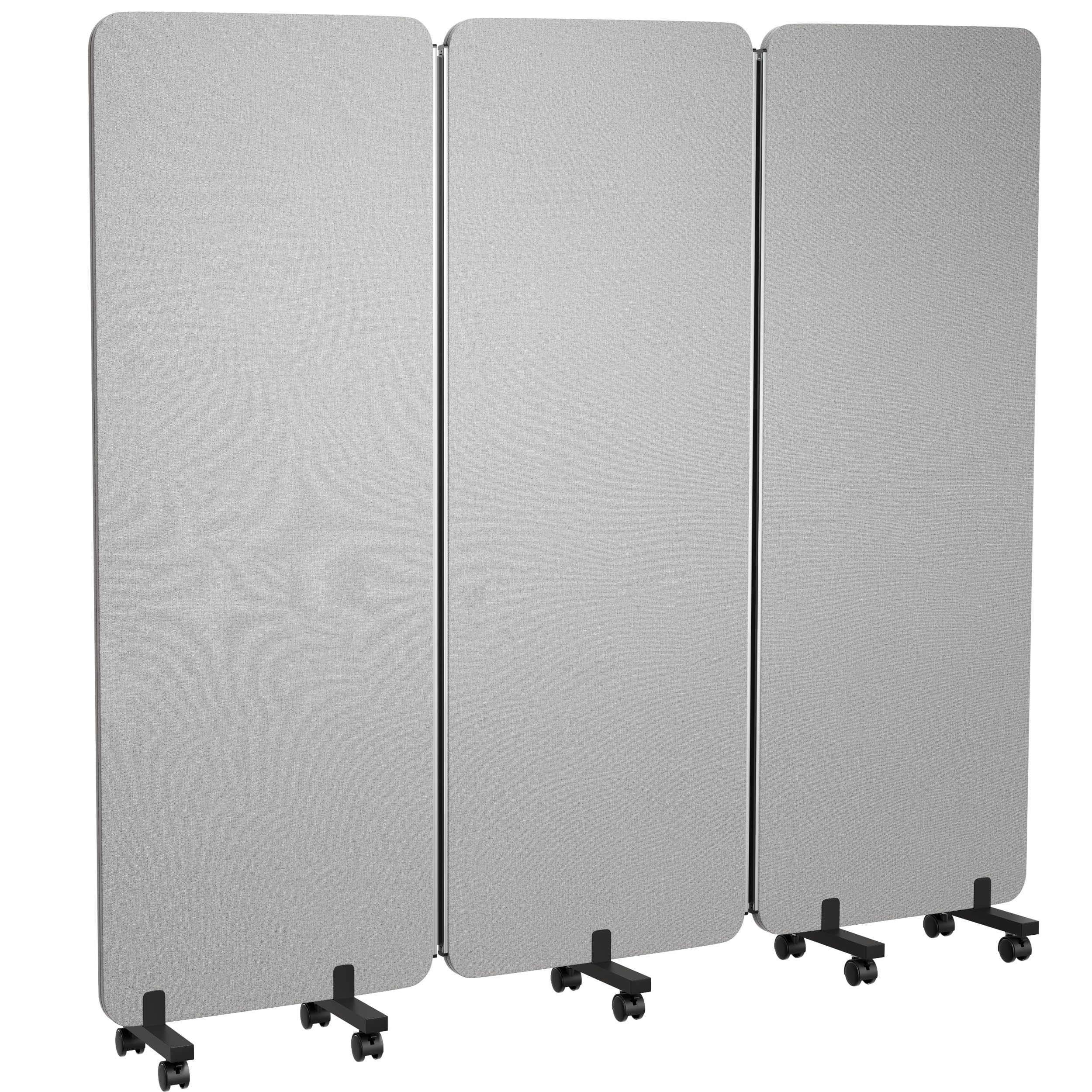 Photo 1 of KERRAM 3 Panel Foldable Office Partitions, Mobile Cubicle Wall with Wheels, 71 x 66 Inch Noise Cancelling & Sound Proof Room Dividers Partition Wall, Aluminum Frame Gray