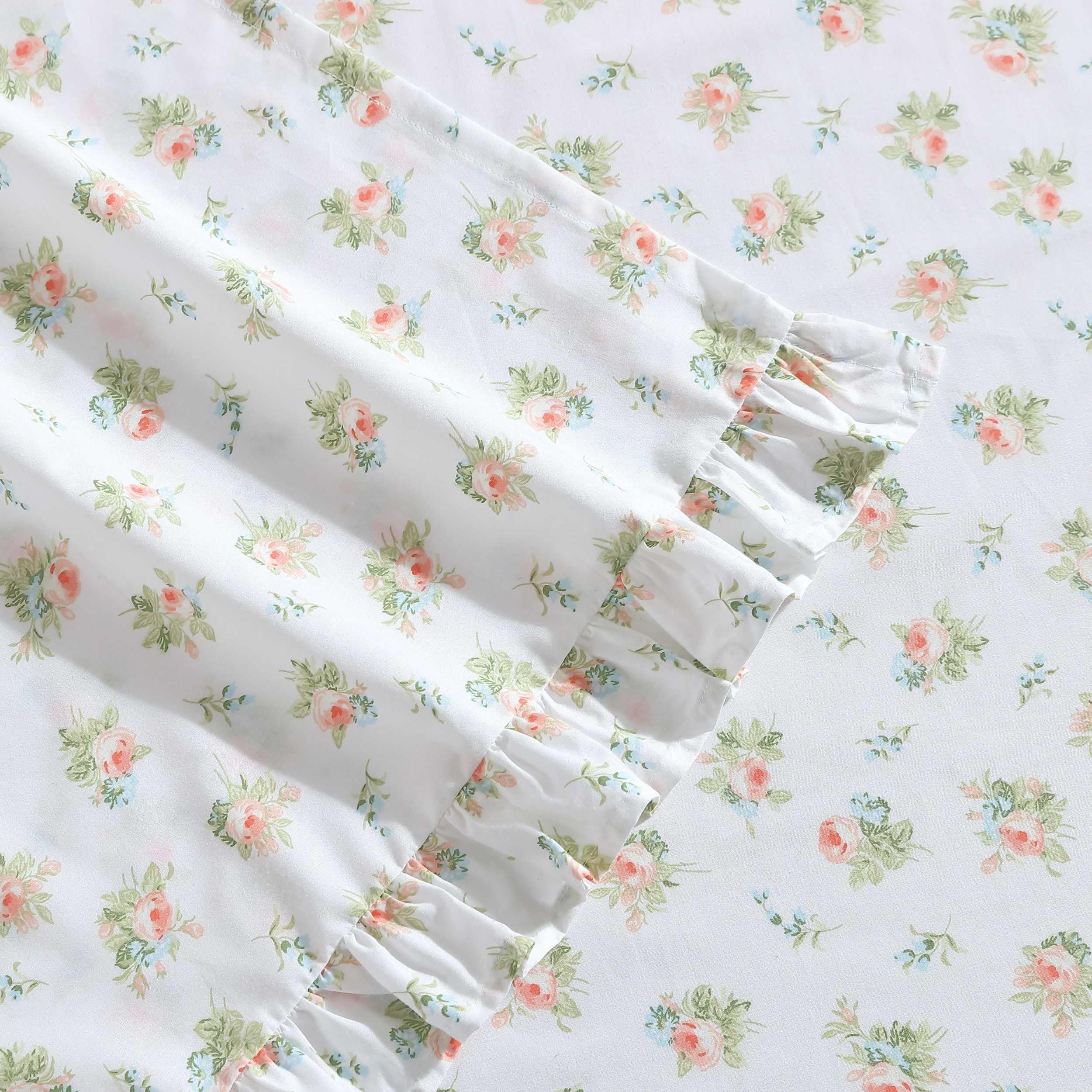 Laura Ashley - Juego de sábanas Individual XL, Ropa de Cama de algodón percal Transpirable, 200 Hilos, decoración Floral para el hogar (Naranja Roseford, Individual XL)