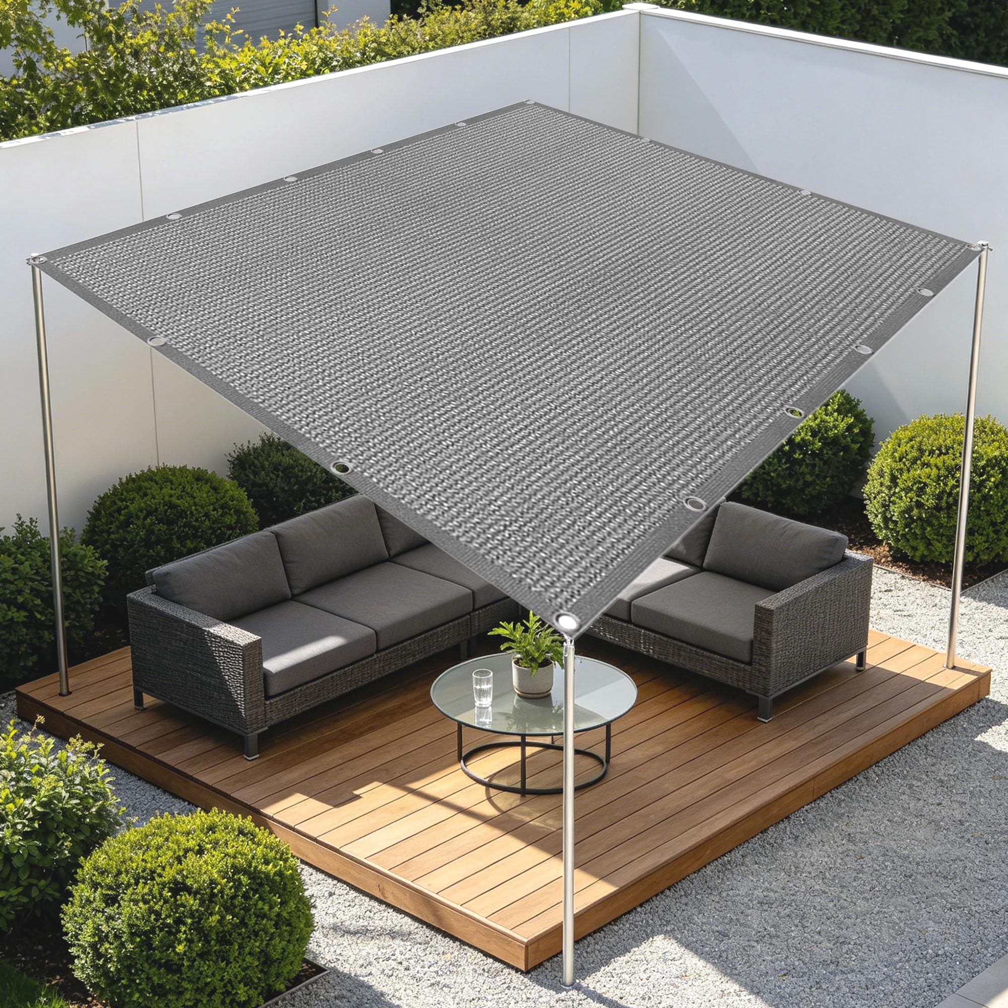 Toile ombrage exterieur anti-UV 4x4m mailles renforcées pour fraîcheur de terrasse