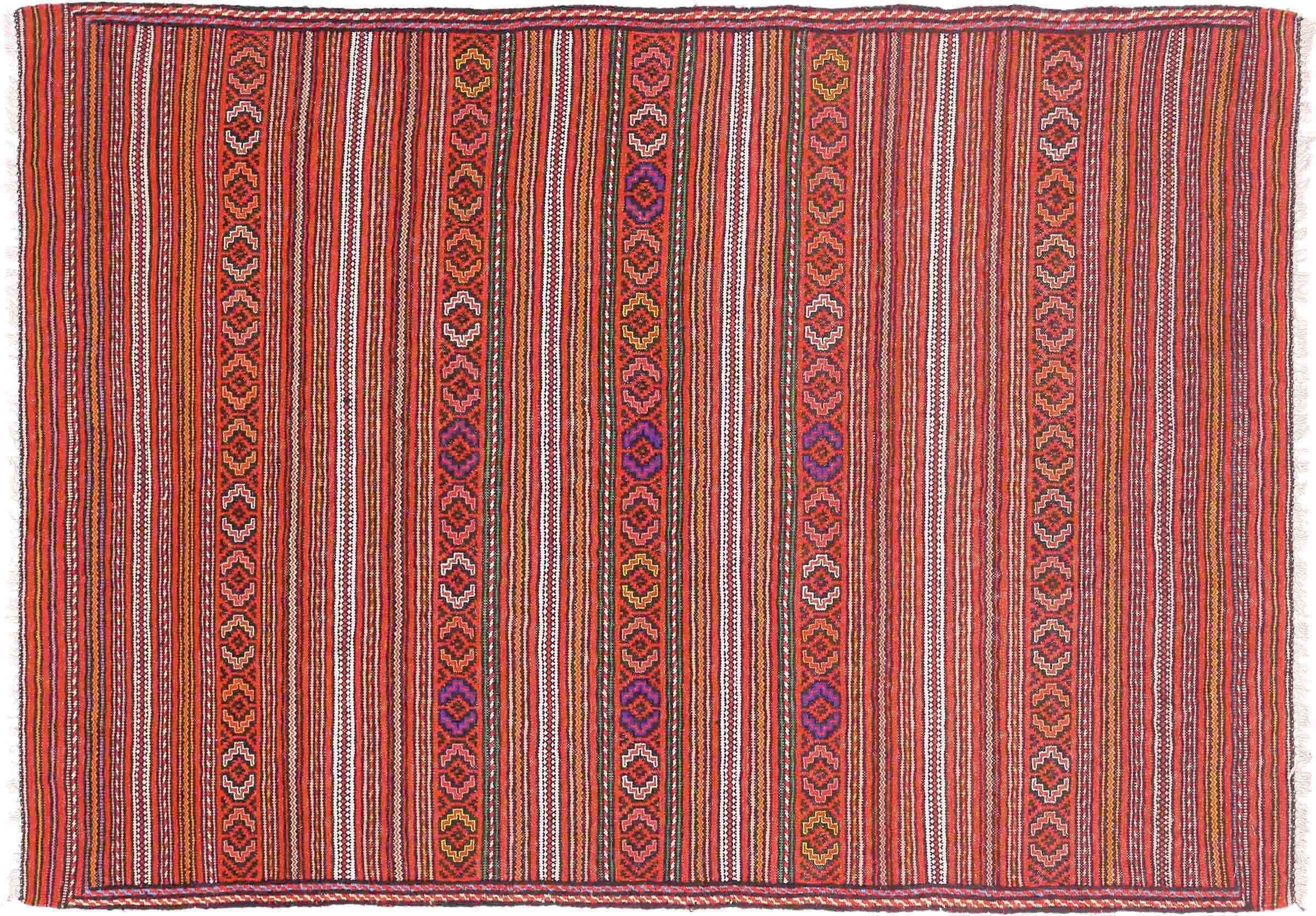 Tapis afghan Kelim Soumakh Ghalmuri marron et géométrique 100 x 140 cm