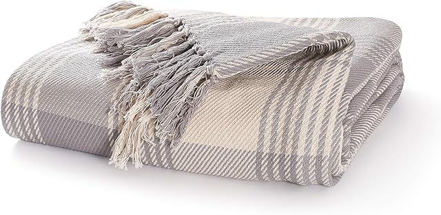 EHC Premium Reversible 100% Cotton Large 250 x 380cm Super King Size Tartan Throws for Sofa, Bedspread, Grey