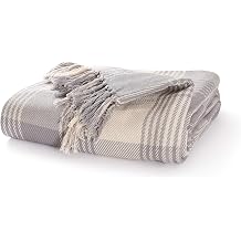 EHC Premium Reversible 100% Cotton Large 225 x 250 cm Tartan Throws for Sofa, Bedspread, Grey