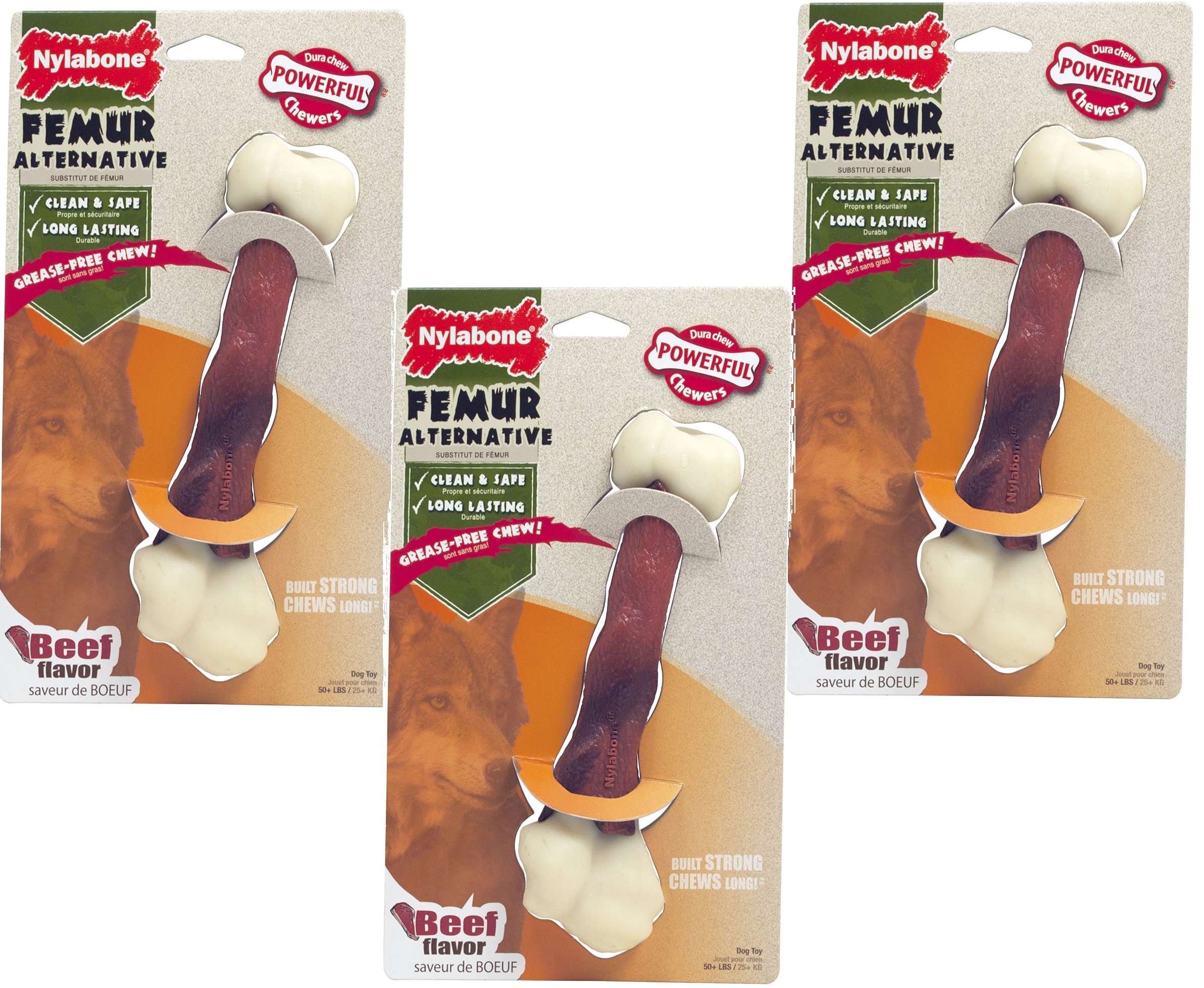 Nylabone Power Chew Femur Alternative, Beef Flavor X-Large Dog Chew Toy - 3 Pack