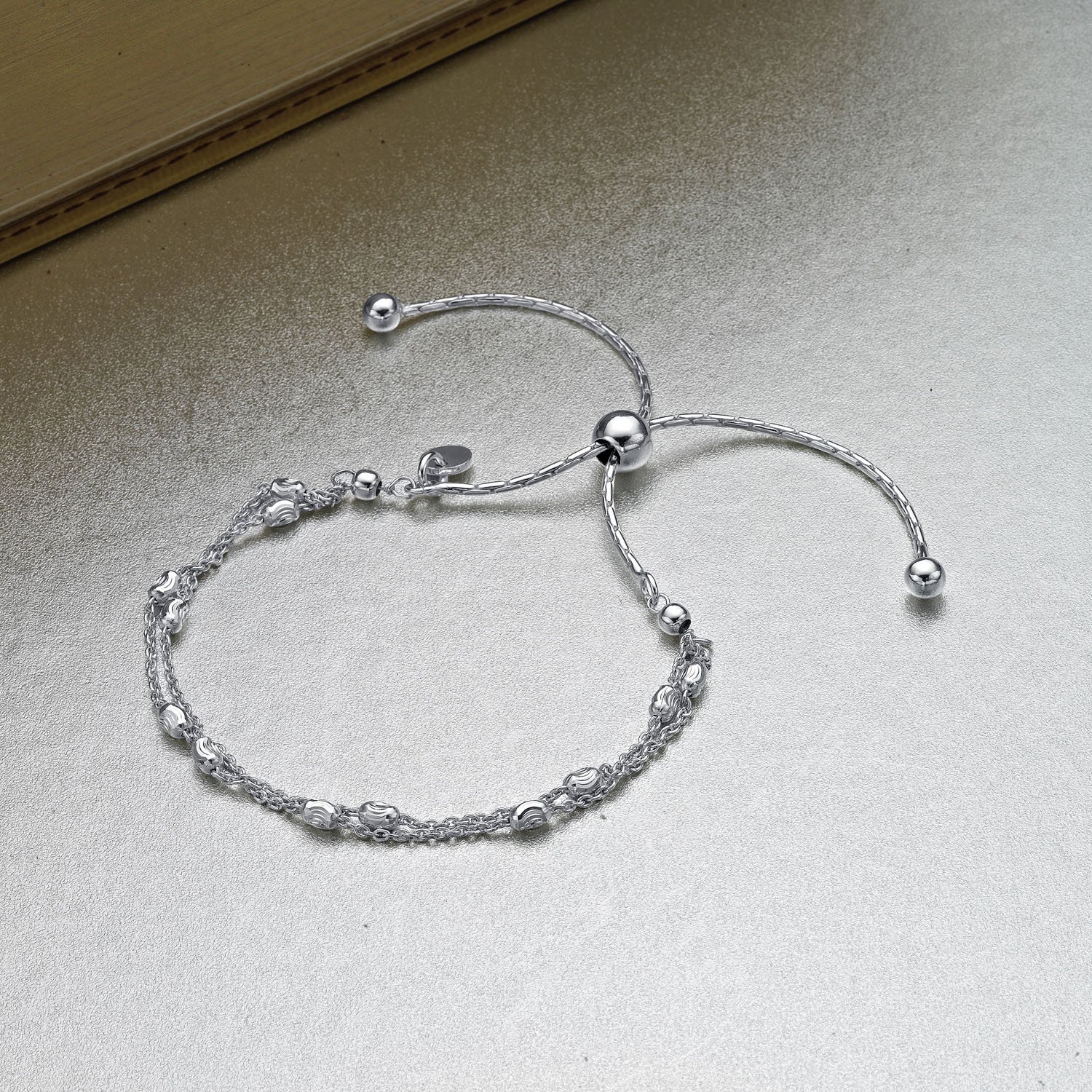 Diamond Treats Verstellbares Gliederarmband für Frauen und Mädchen, Damenarmband in 925 Sterling Silber, Doppelkettenarmband mit zierlichen ovalen Perlen, Sterling Silber Schmuck Geschenke für Frauen