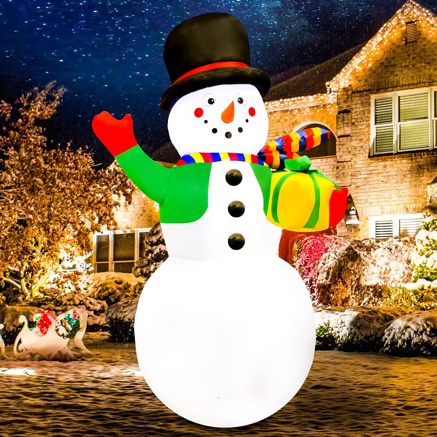 Joiedomi 7 ft Christmas Snowman Inflatable Decoration, Blow Up Snowman with Present Gift Box LED Light Up Christmas Xmas for Blow Up Yard Decoration, Indoor Outdoor Garden Christmas Decoration