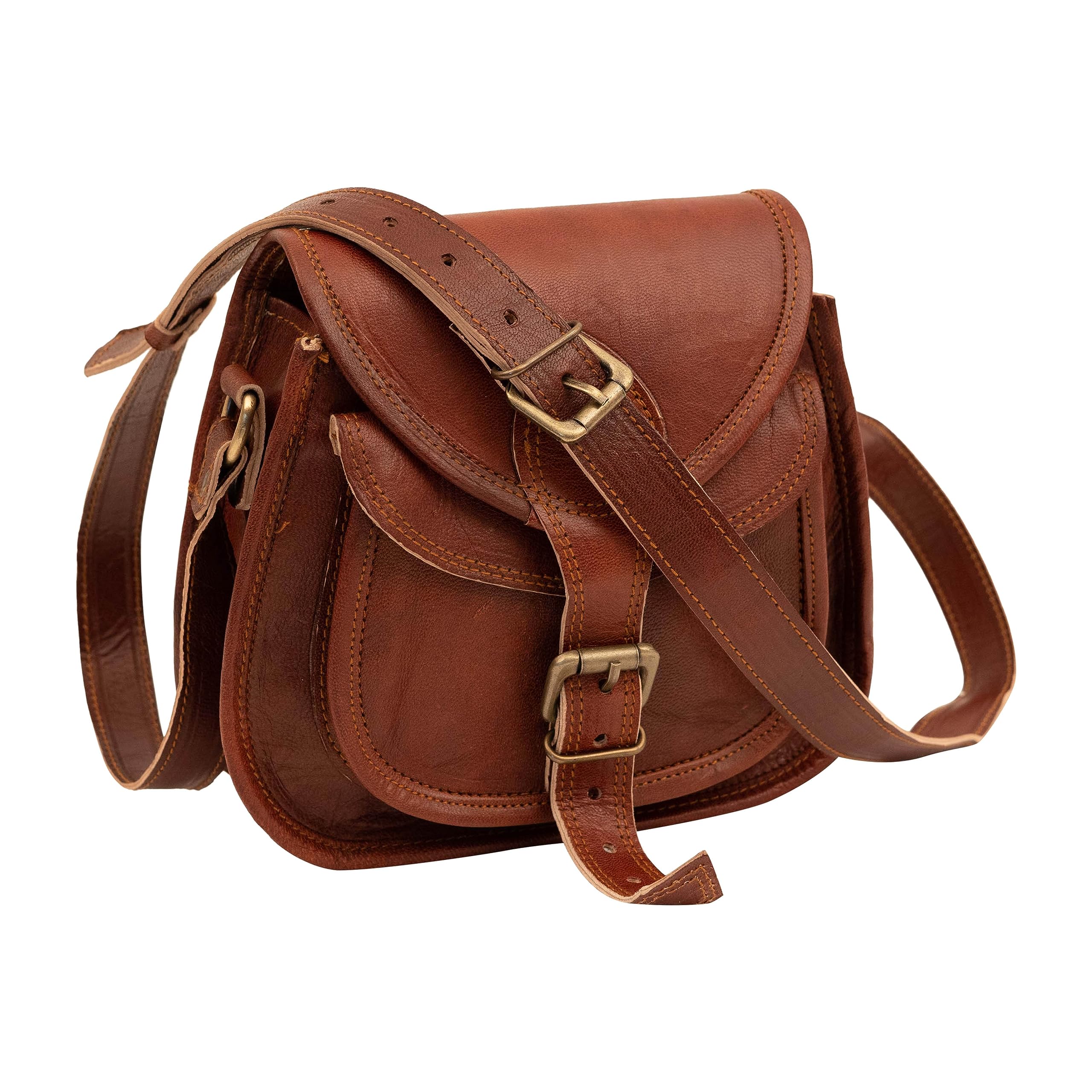 9 inch Women Leather Cross-body Shoulder Bag Satchel ladies Purse Genuine Multi Pocket Saddle Vintage Handmade Travel