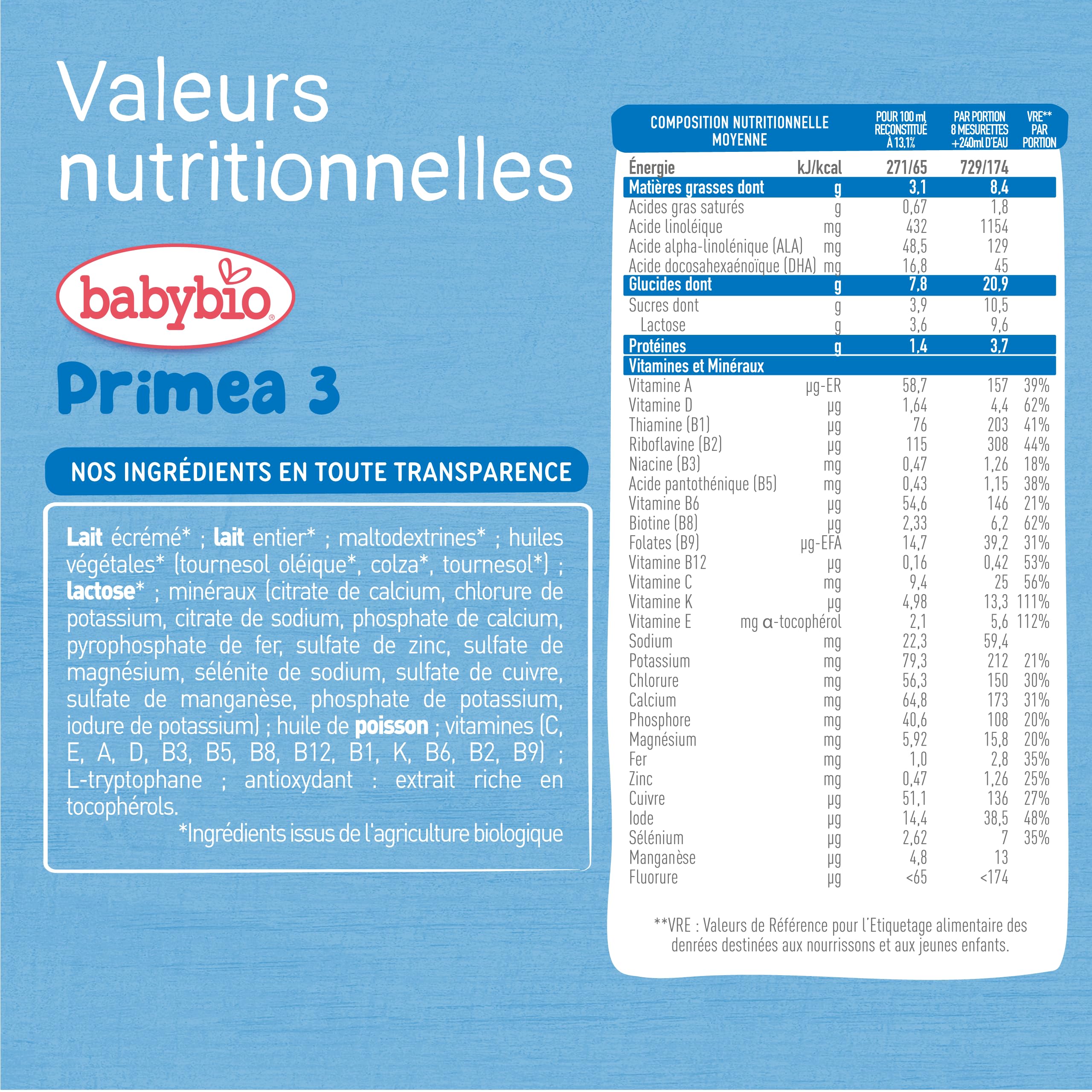 Babybio - Lait Infantile - Primea 3ème Âge - 800g - dès 10 Mois - BIO - Fabriqué en France - Sans Huile de Palme - Lot de 3