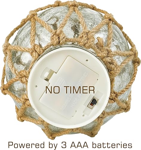 Miniatura 3 de SAILINGSTORY - Flotador de pesca de cristal, lámpara náutica, decoración costera de playa, bola de vidrio agrietado, luz nocturna de 6 pulgadas