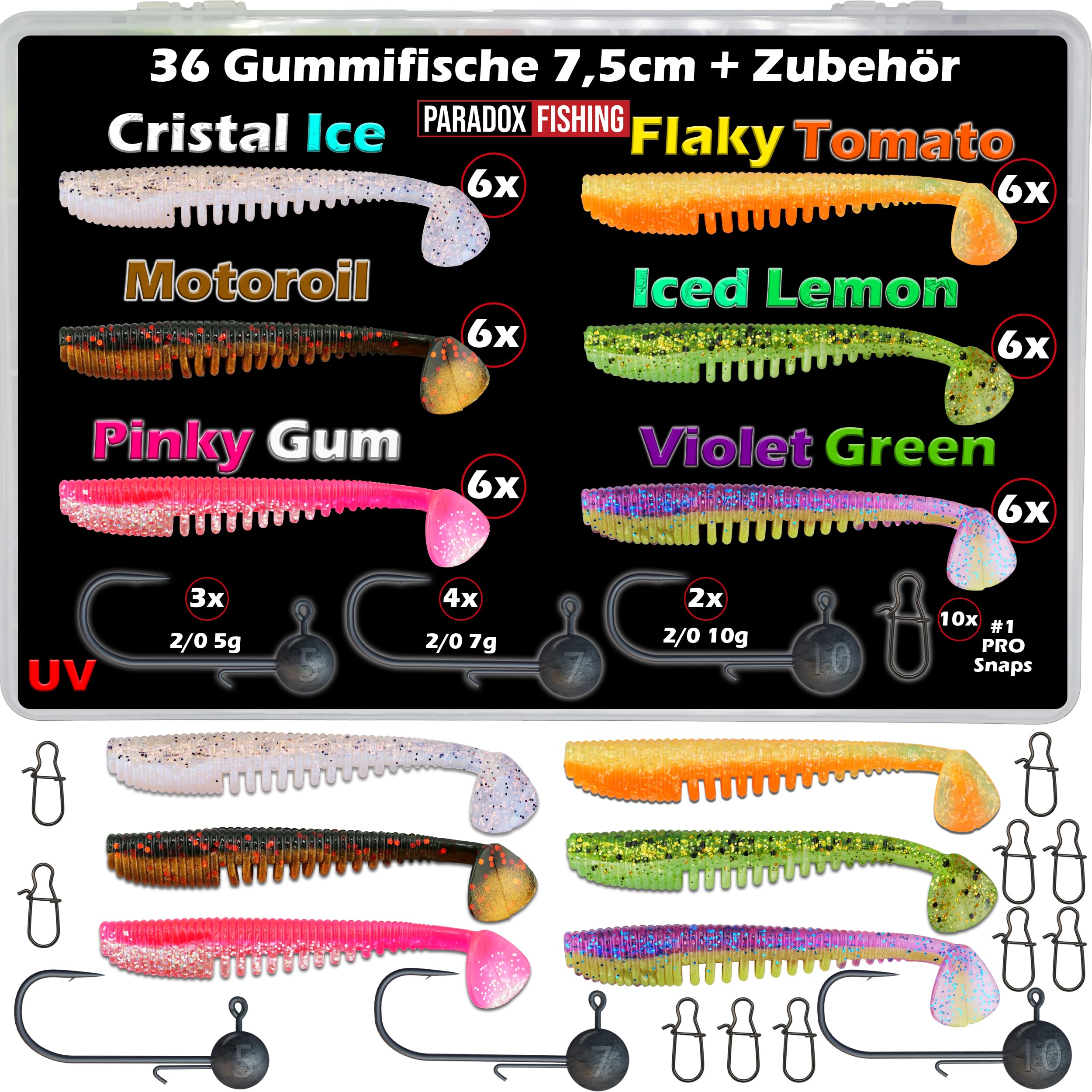 Paradox Fishing Gummifische 7,5cm 10cm 13cm - Zanderköder Gummifisch Zander Köder Gummifische Set Barschköder Barsch Köder - perfekt für Barsch und Zander