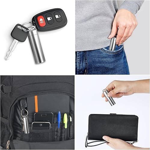 Miniatura 7 de ZXLLM Pastillero portátil, llavero para pastillas, llavero impermeable de titanio de bolsillo, 2 compartimentos, pastillero de metal EDC